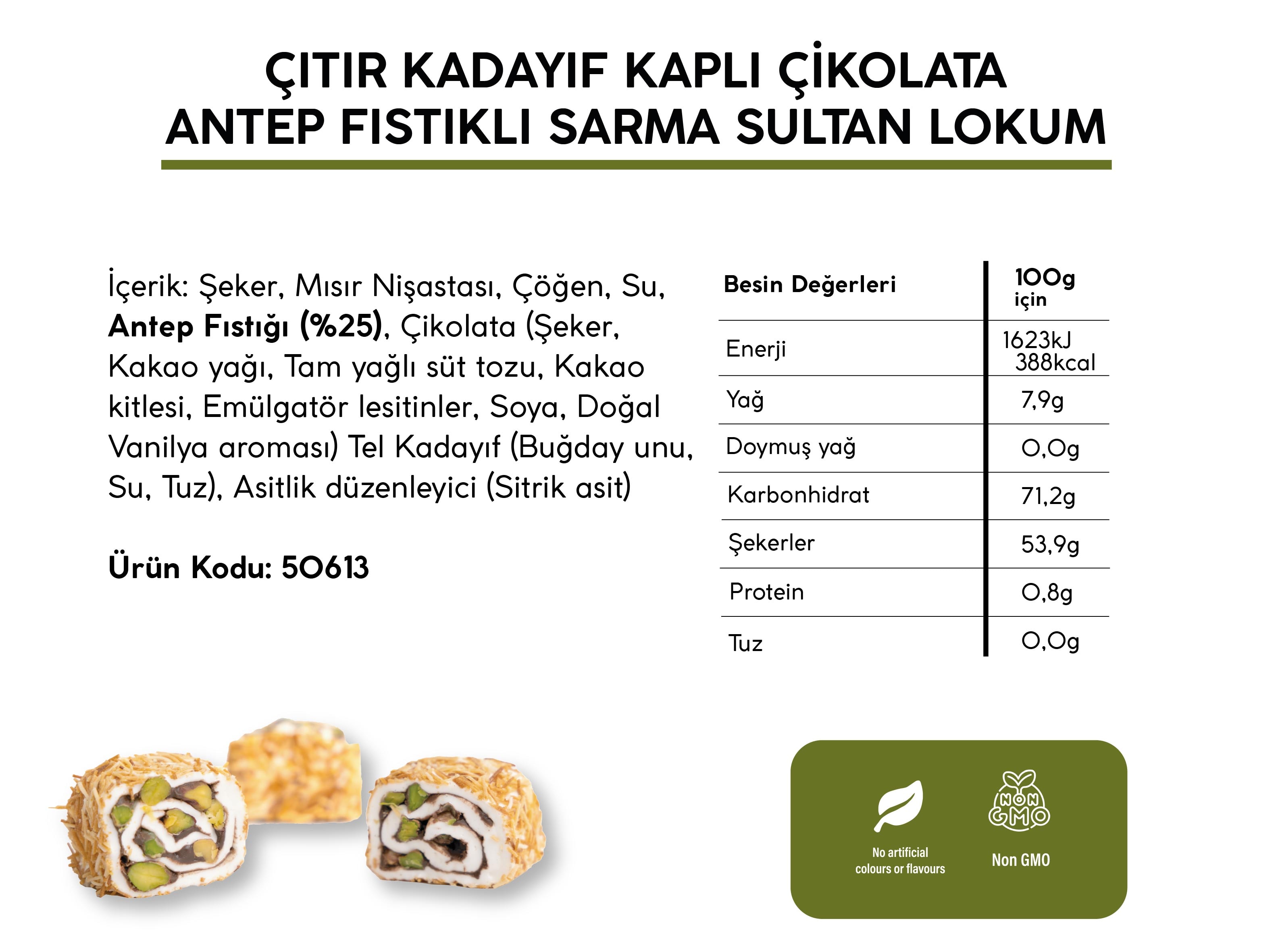 ÇITIR KADAYIF KAPLI ÇİKOLATA ANTEP FISTIKLI SARMA SULTAN LOKUM (5KG)