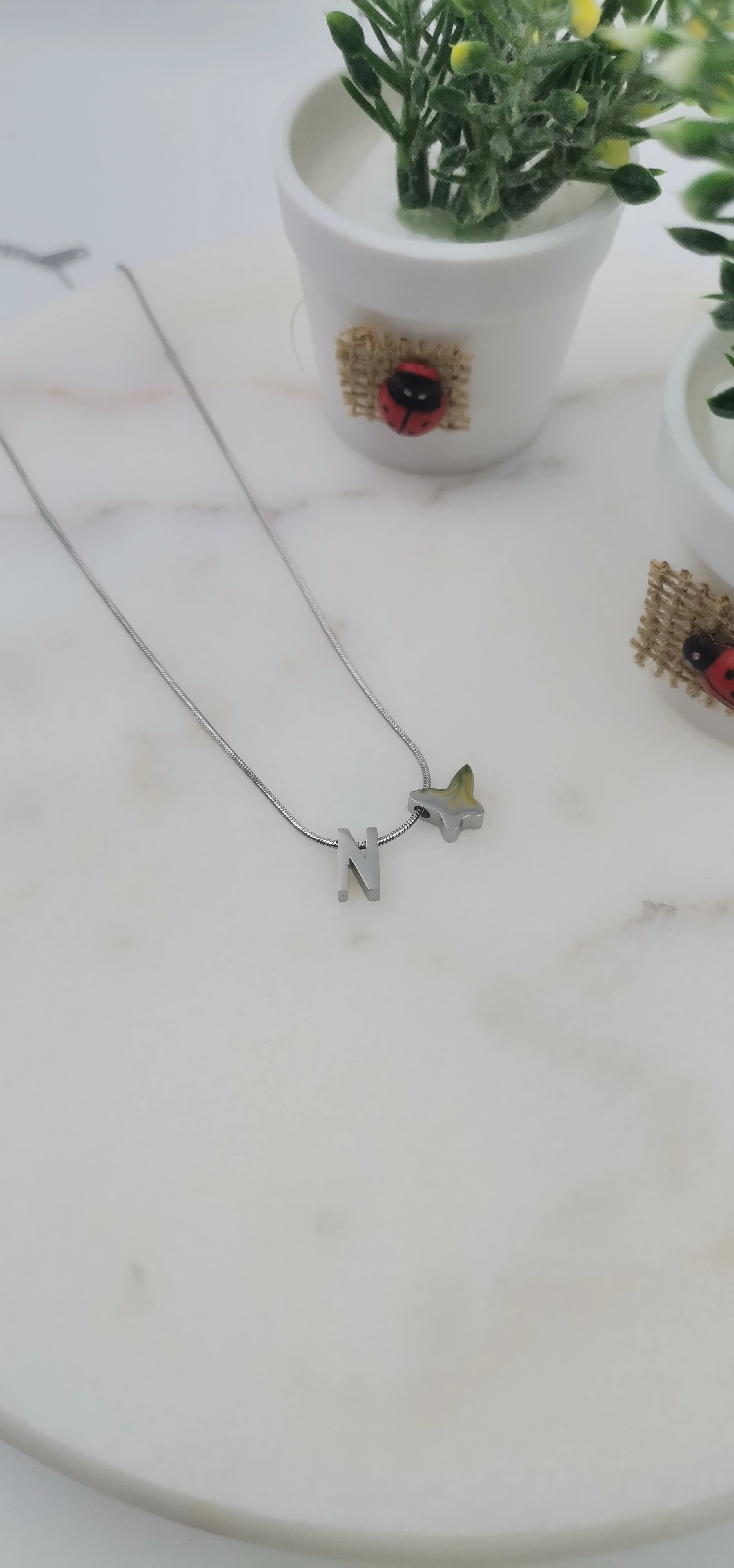 ÇELİK SİLVER N HARF KOLYE