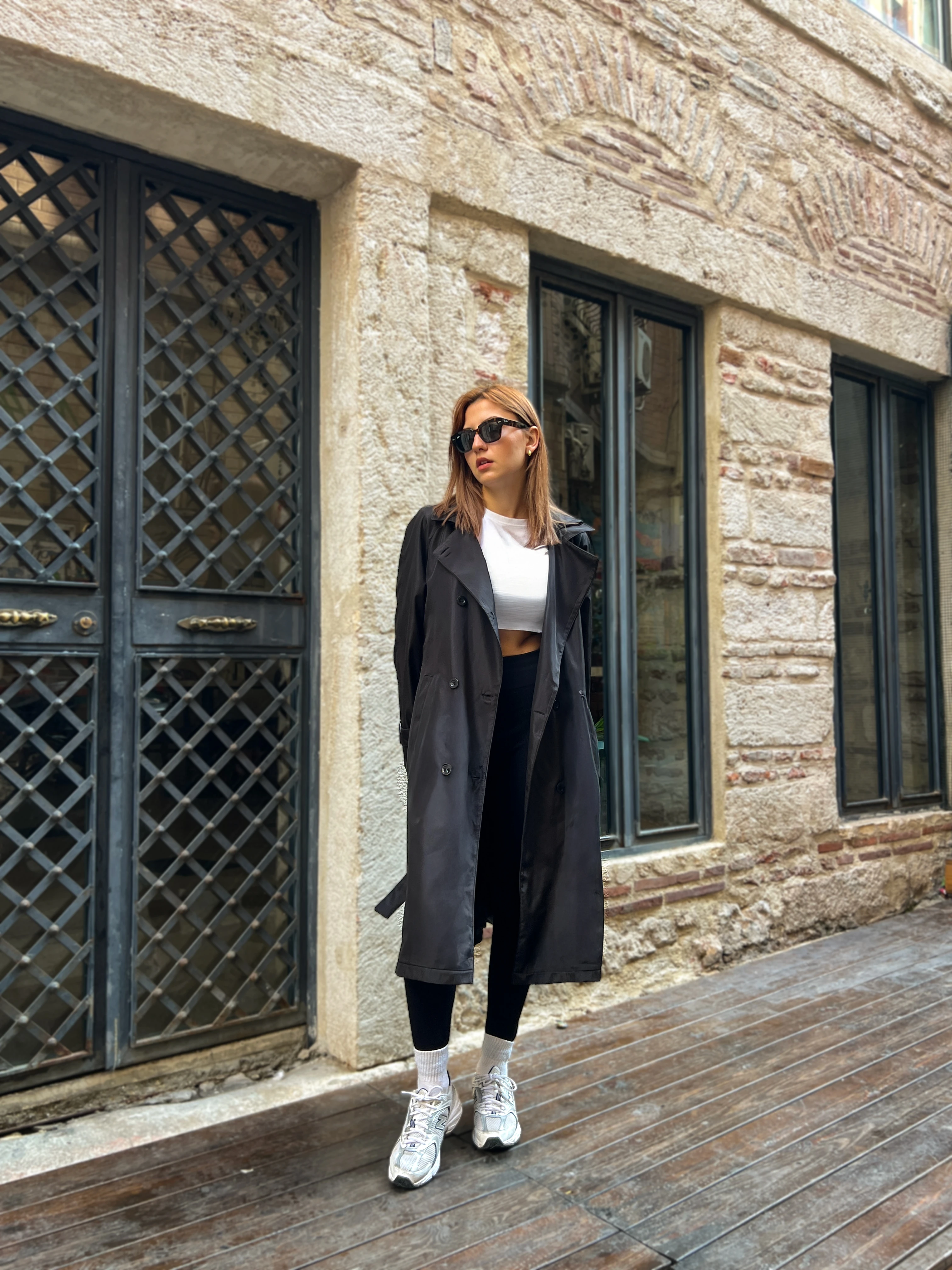 Lune Grise Kadın Uzun Şık Belden Bağlamalı Rahat Trençkot