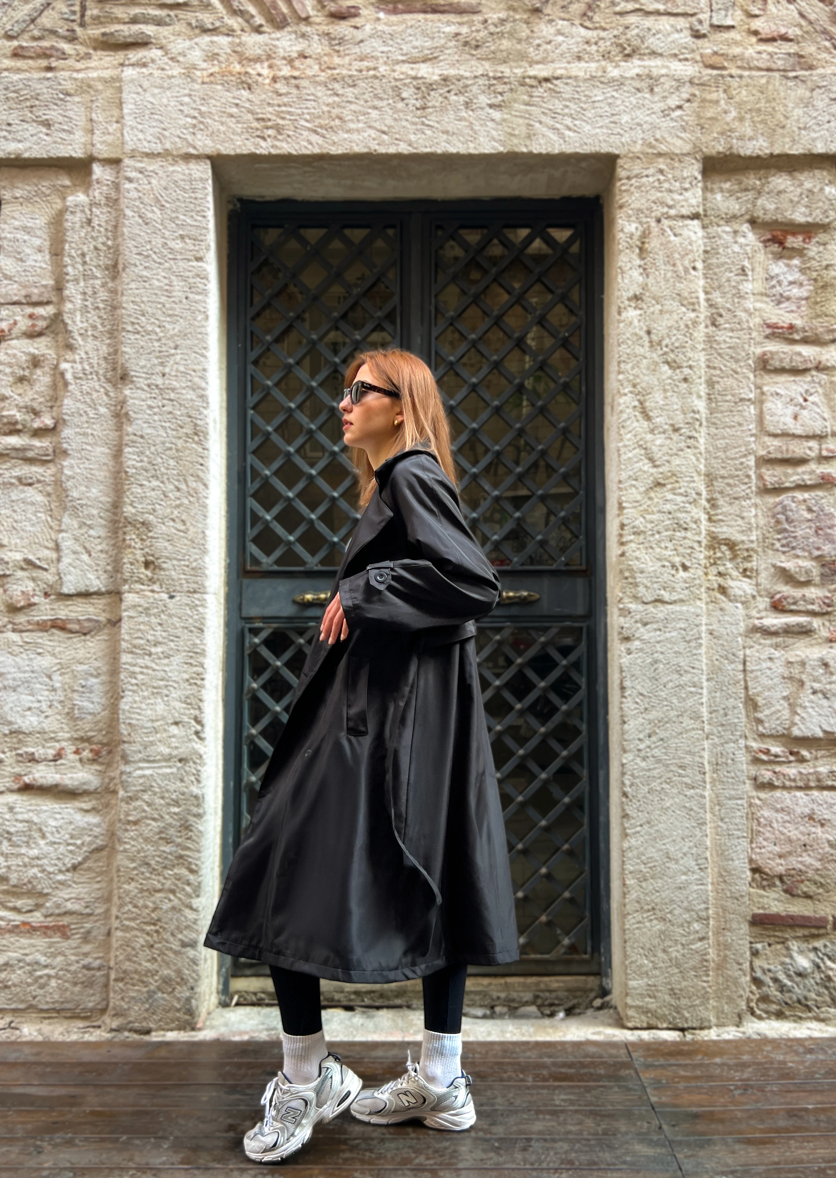 Lune Grise Kadın Uzun Şık Belden Bağlamalı Rahat Trençkot