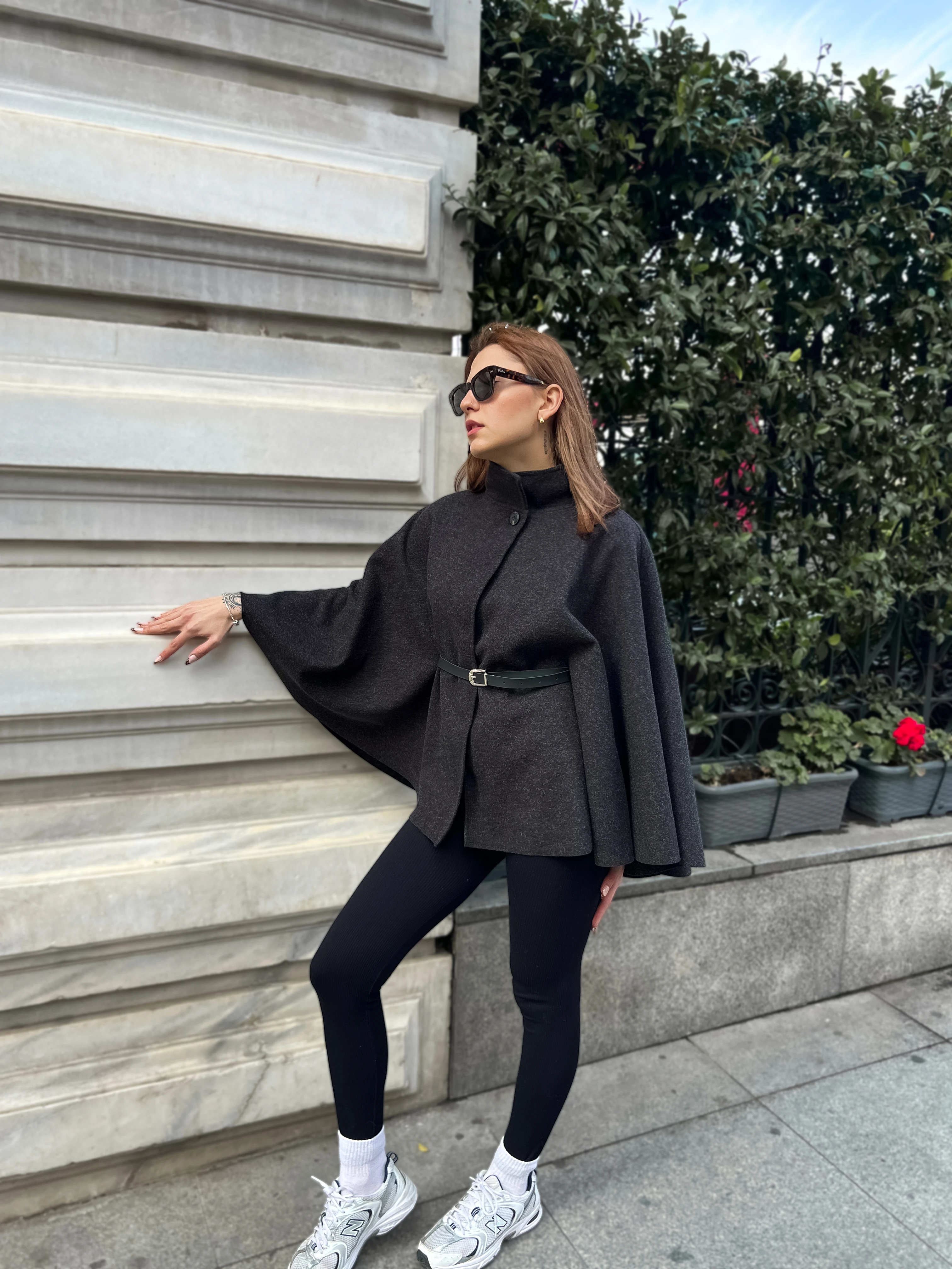 Rivière Kadın Yün Karışımlı Şık Kemerli Panço