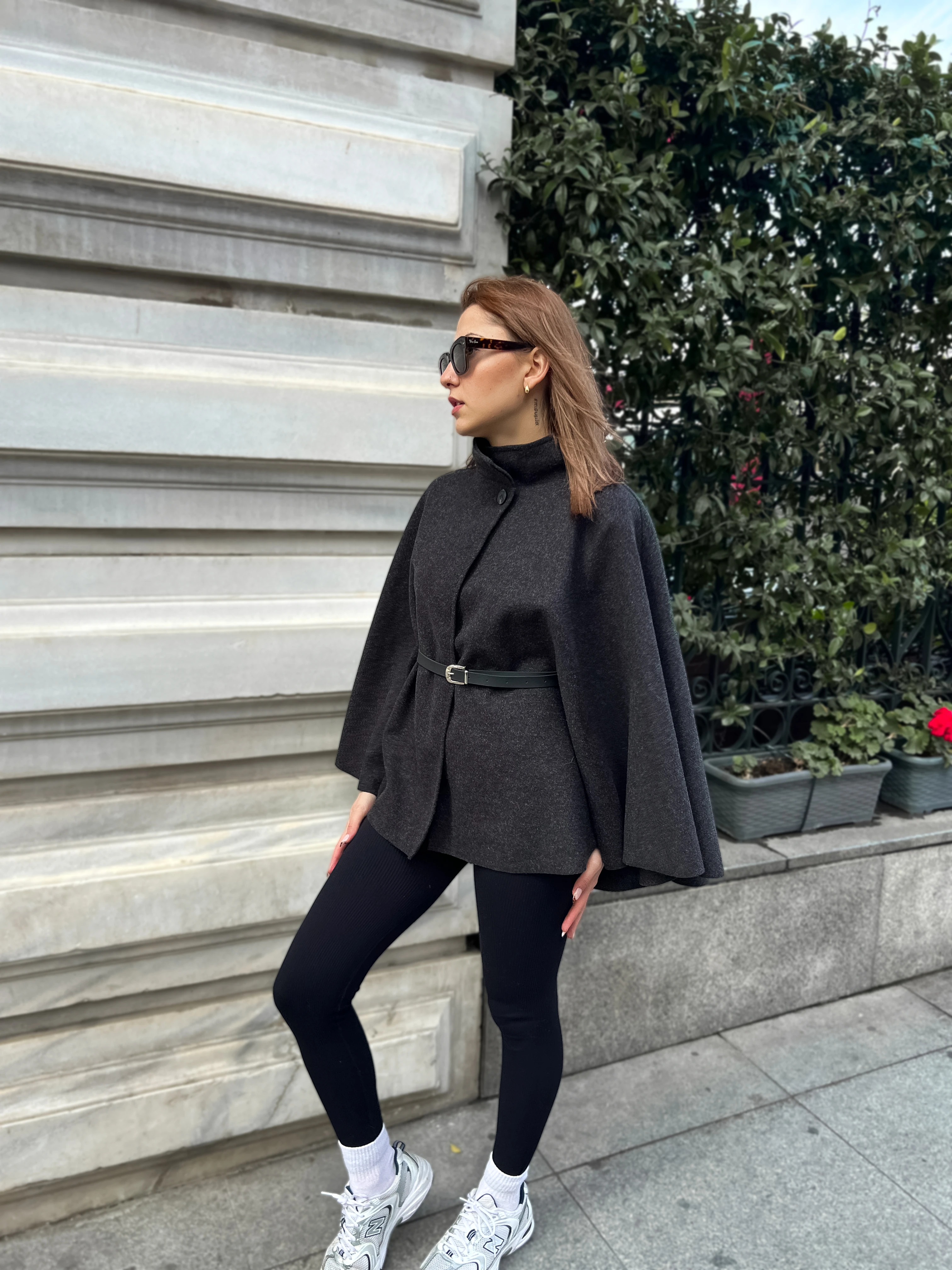 Rivière Kadın Yün Karışımlı Şık Kemerli Panço