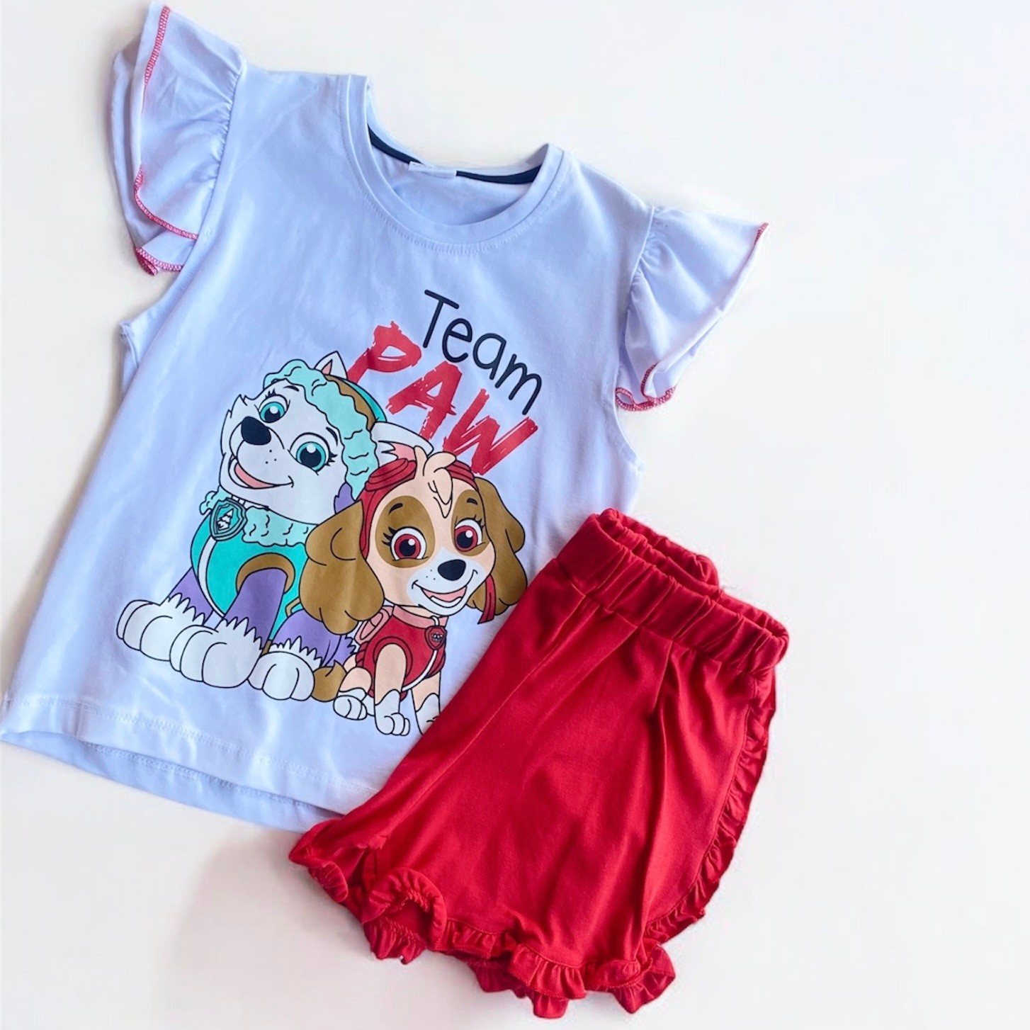 Kız Çocuk Kırmızı Paw Patrol Tshirt Şort Takım