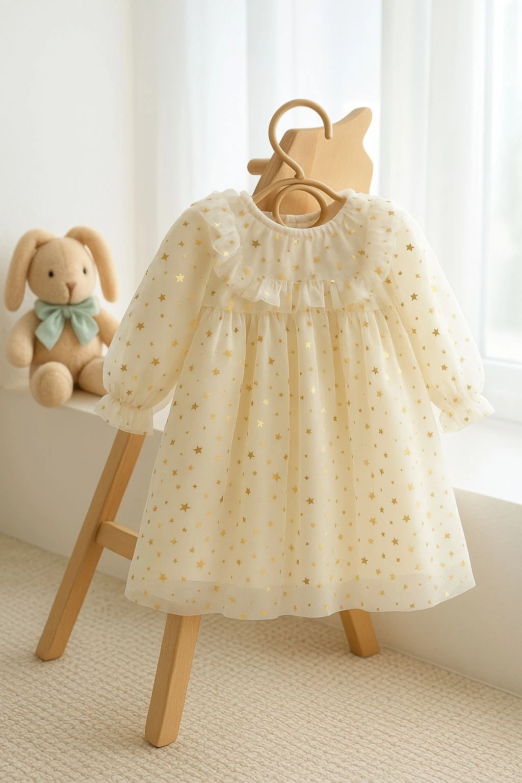 SHINE Kız Bebek Gold Yıldız Desenli Tül Elbise