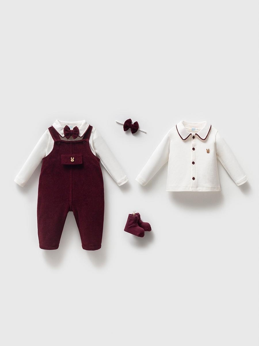Erkek Bebek Premium 3-6 Ay Kutulu Kadife Tulum Body Çorap Set 