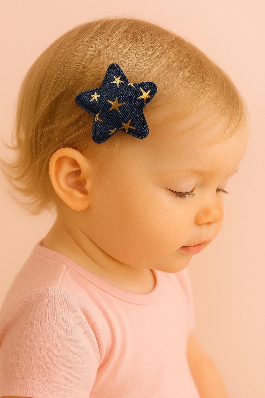 Kız Bebek Gold Yıldız Desenli Denin Saçsız Toka 