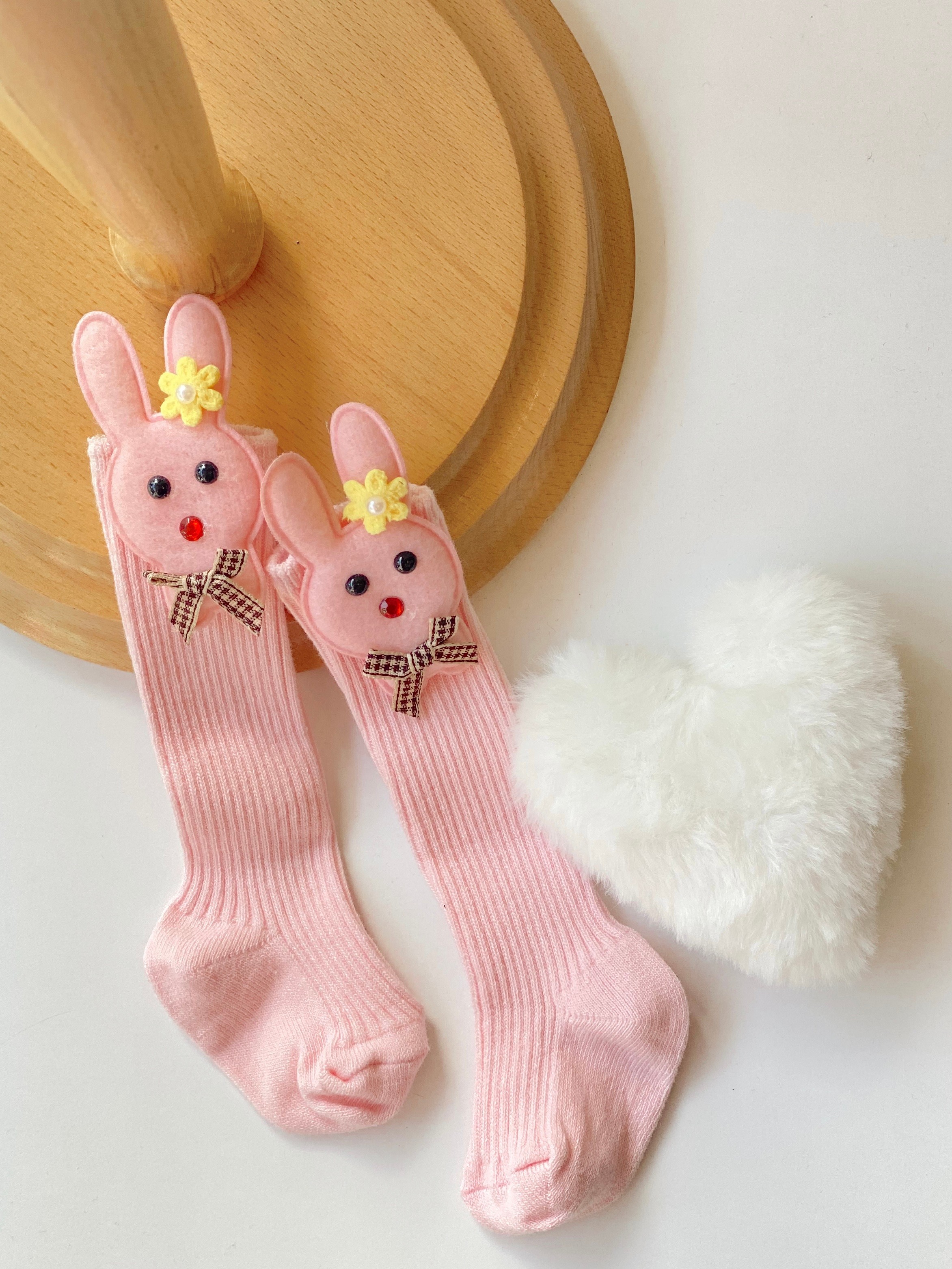 Tavşan Detay Bebek Grubu Fitilli Dizaltı Çorap - Pembe