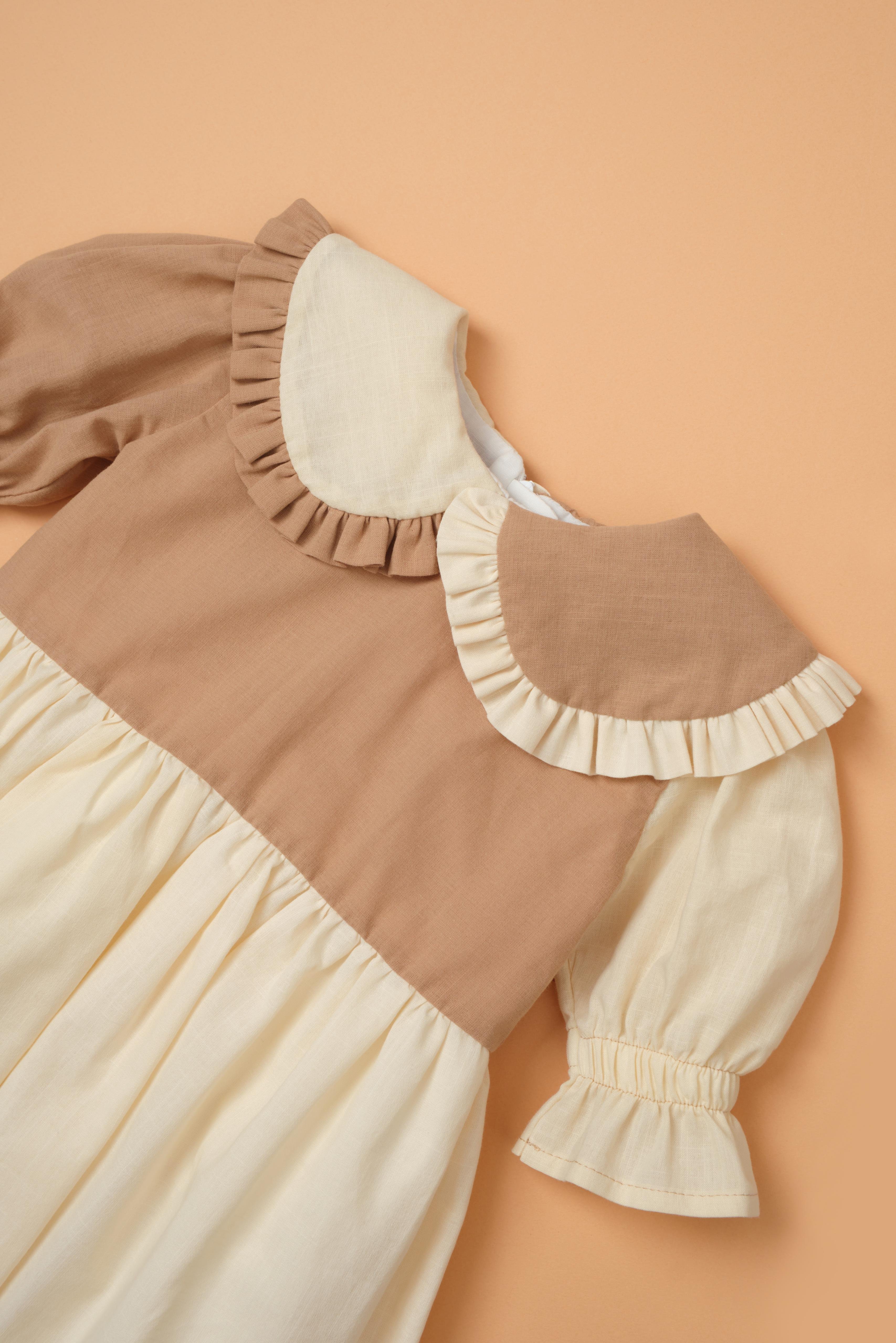 Camel&Ekru Renkli Bebe Yaka Elbise