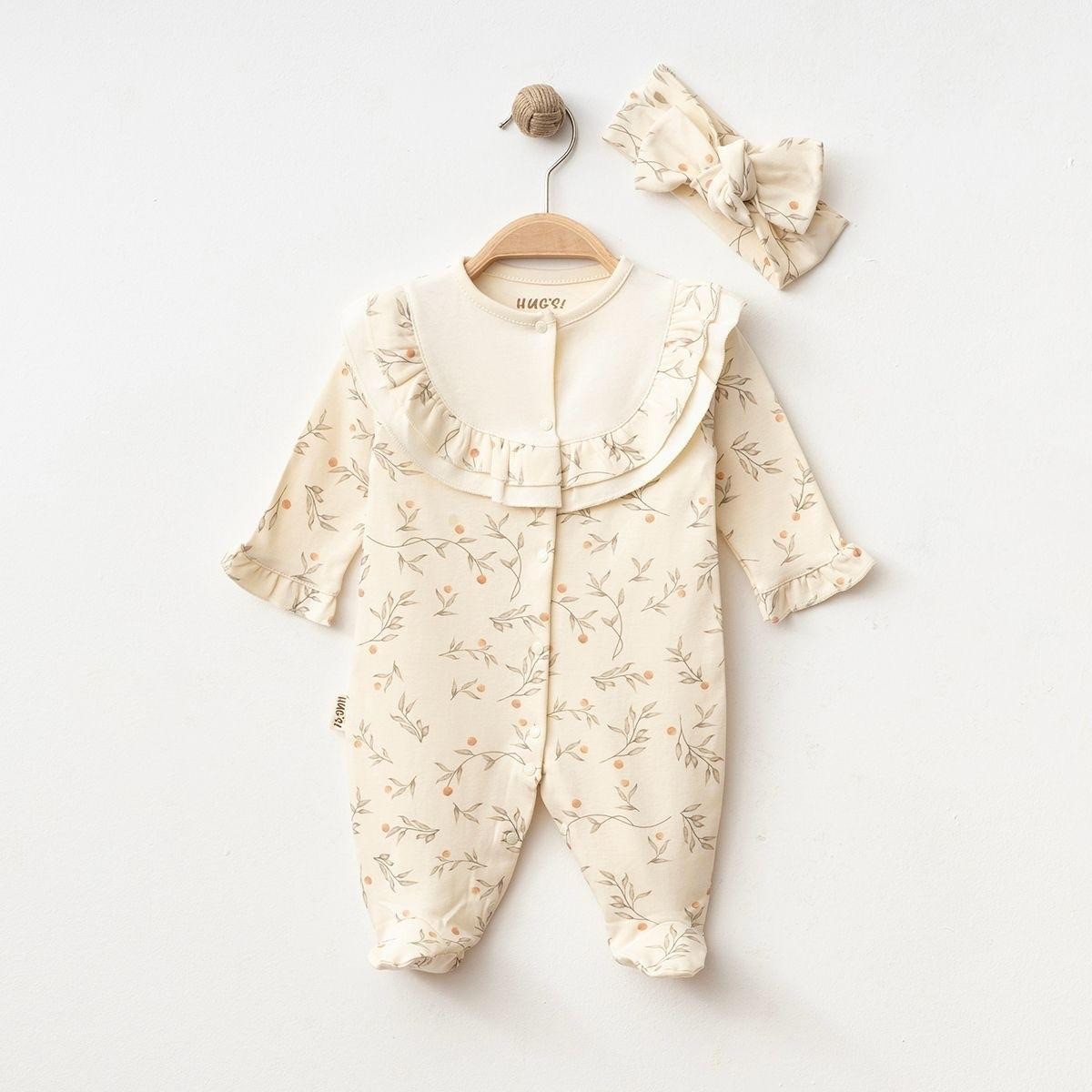 Kız Bebek Roba Fırfırlı Tomurcuk Tulum Set  - Krem