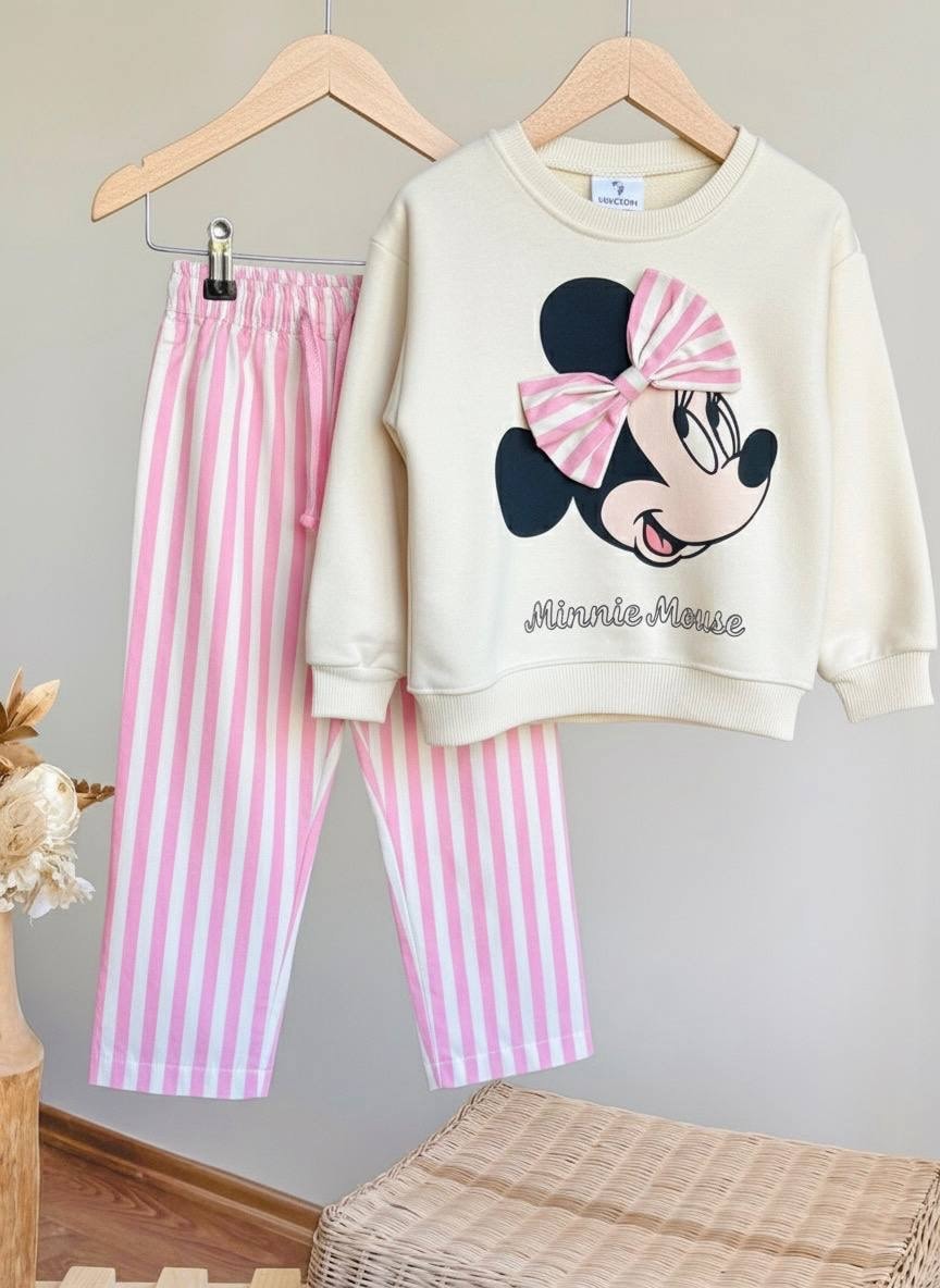 Kız Çocuk Minnie Mouse Baskılı Çizgi Detay 