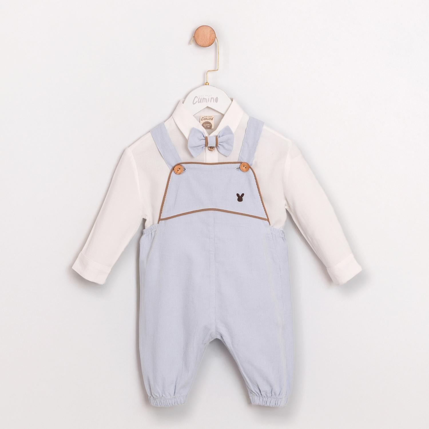 PETIT CHIC Erkek Bebek Kadife Kumaş 3’lü Salopet Takım 