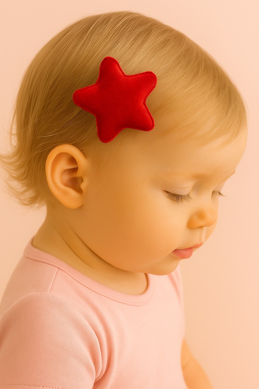 Kız Bebek Kırmızı Yıldız Model Saçsız Toka 