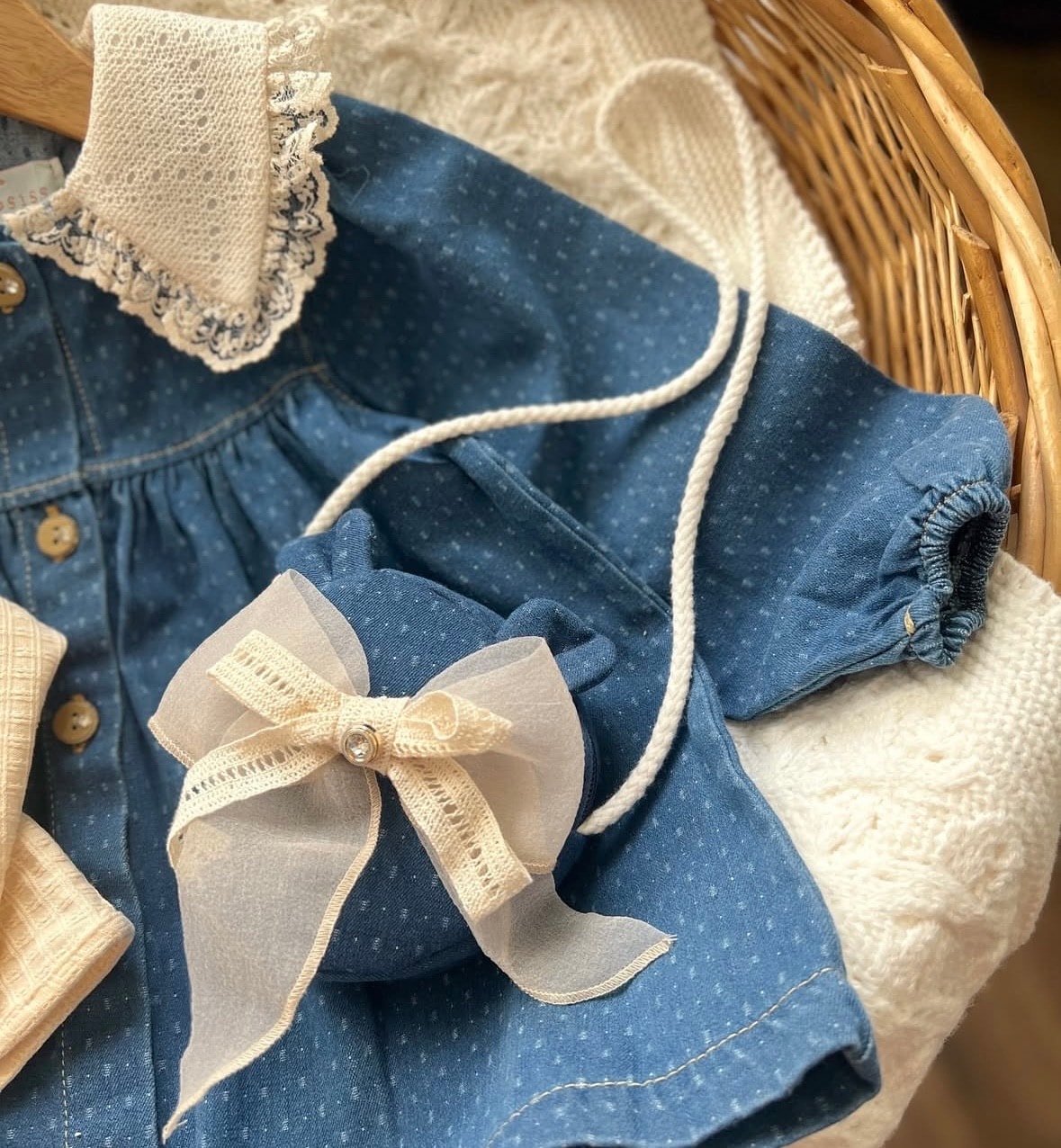 Kız Çocuk Vintage Denim Elbise &Hırka Çanta Set 