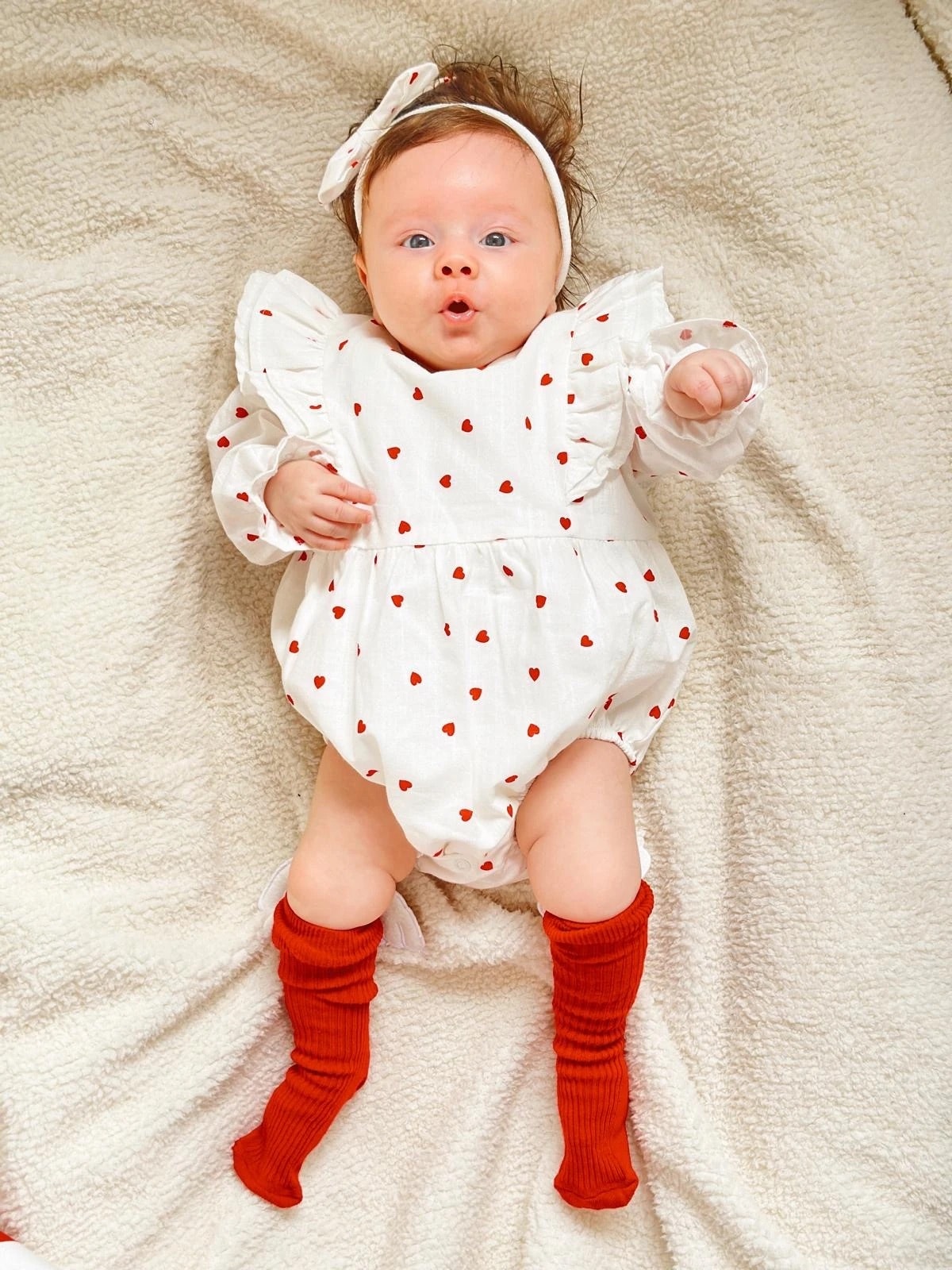 TU&Dİ Kalp Detay Fırfırlı Romper & Bandana Set 