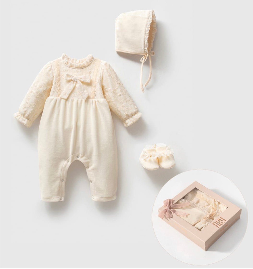 Kız Bebek Premium Kadife Dantel Detay 3 lü Kutulu Dantel Set 