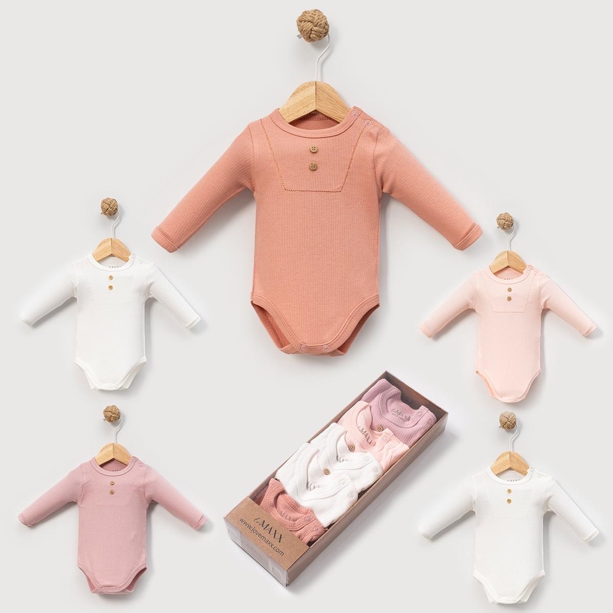 Kız Bebek 0-3/3-6 Ay 5 li Uzun Kol Body Set 