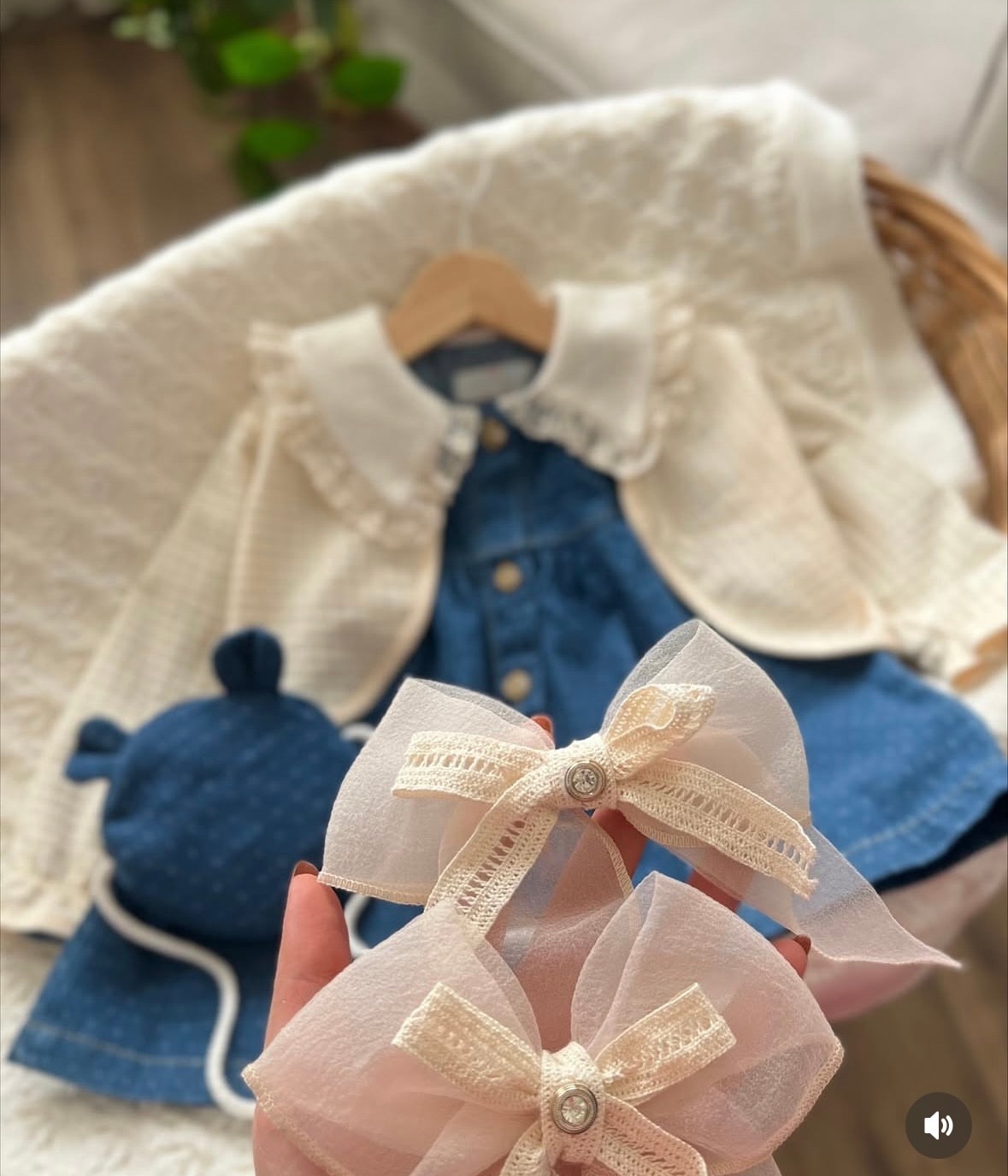 Kız Çocuk Vintage Denim Elbise &Hırka Çanta Set 