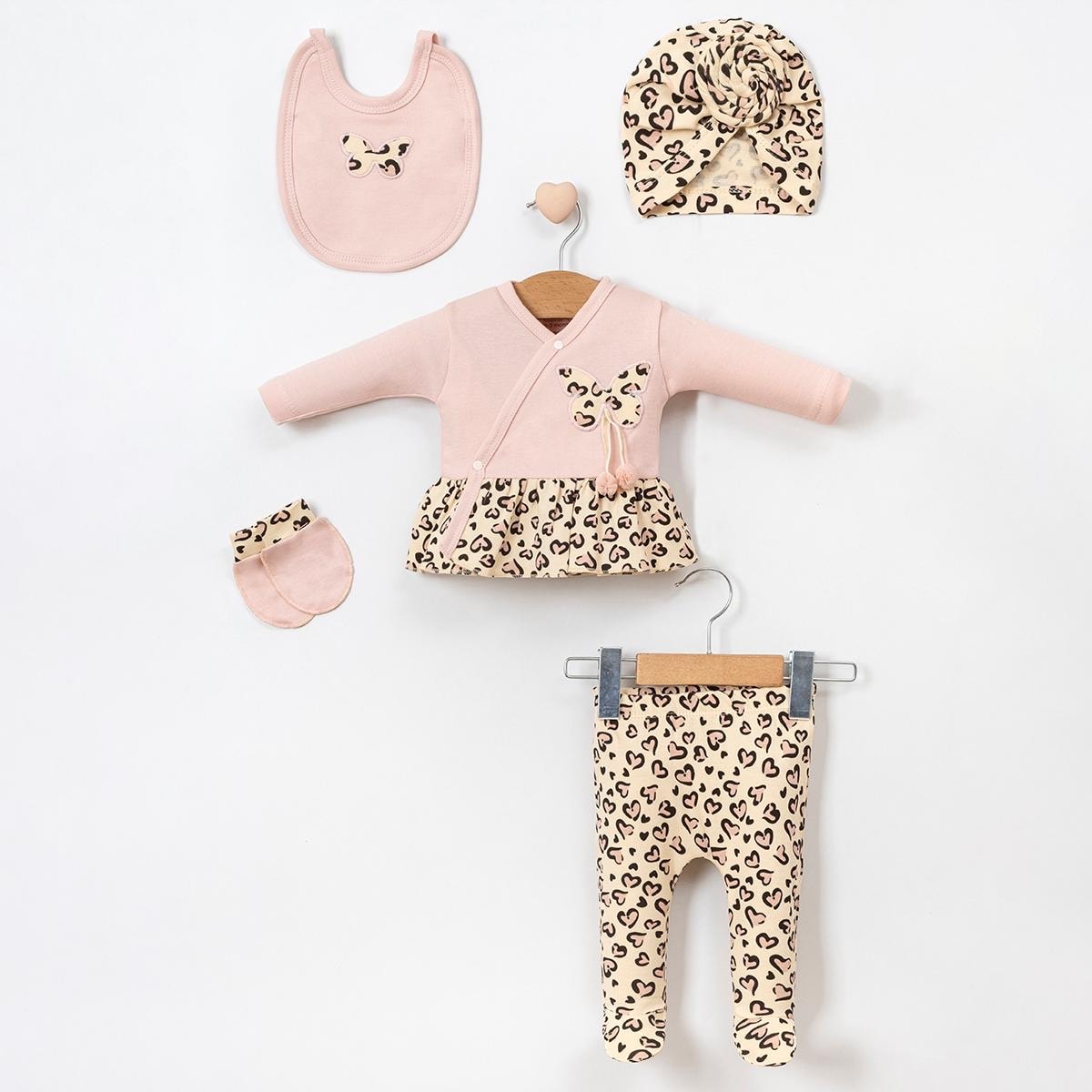 Kız Bebek Yenidoğan Leopar 5’li Set