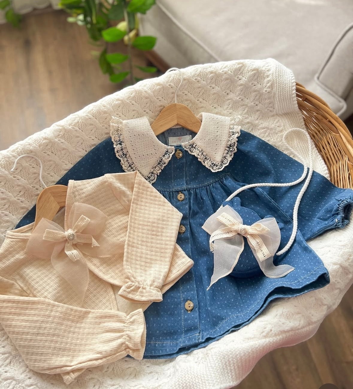 Kız Çocuk Vintage Denim Elbise &Hırka Çanta Set 