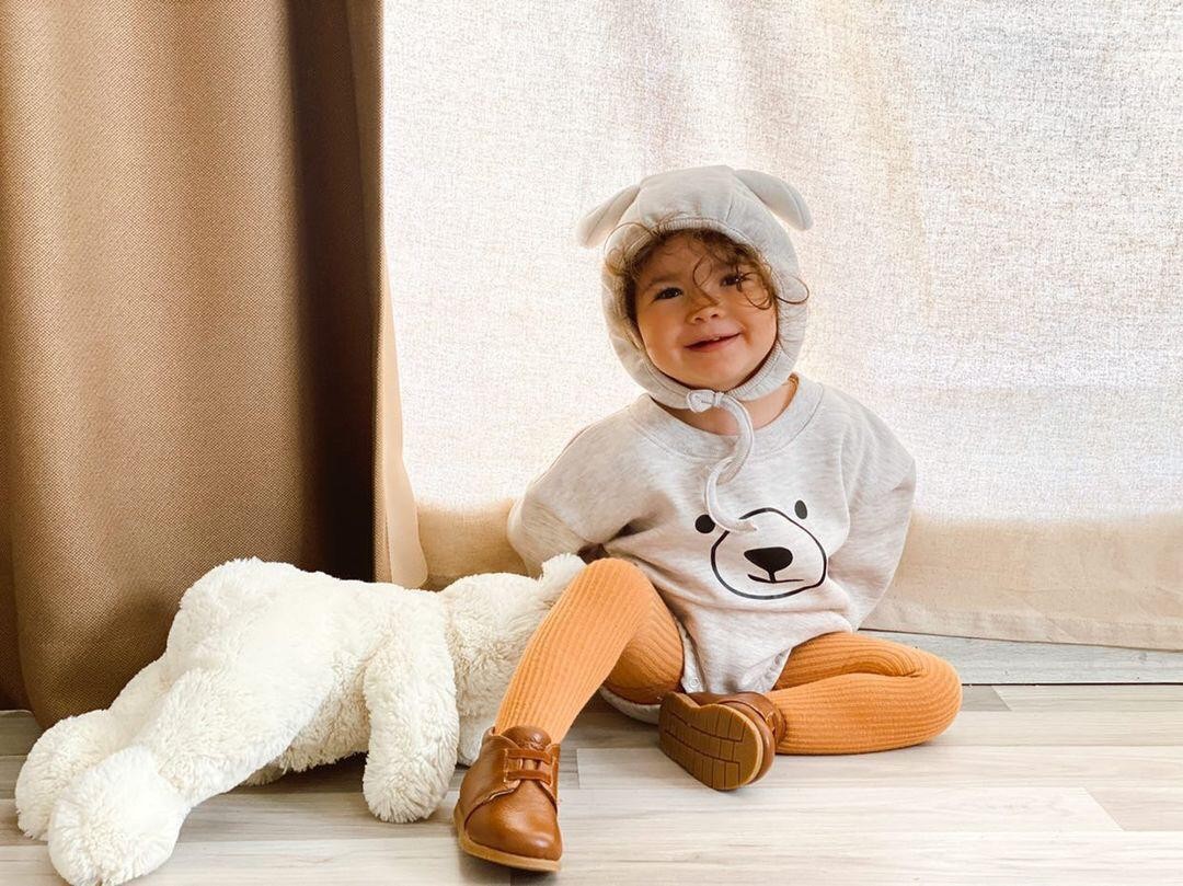 Teddy Bear 3 iplik Şardonlu Alttan Çıtçıtlı Şapkalı Romper