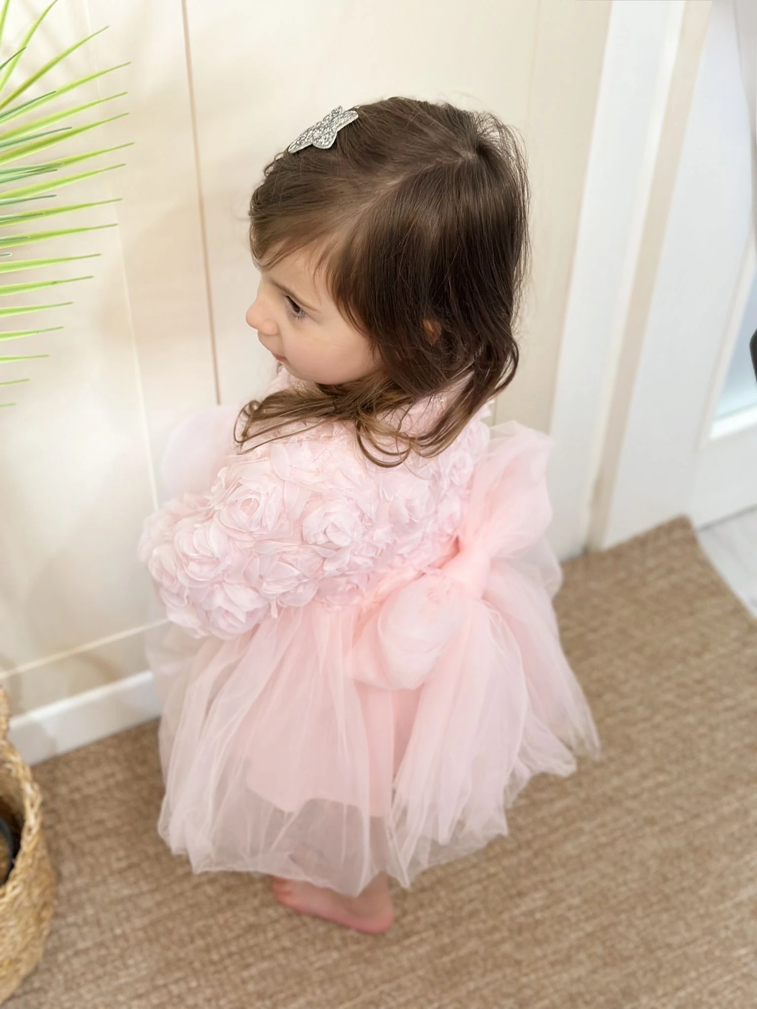 Kız Çocuk Gül Kabartma Detay Fiyonklu Elbise 