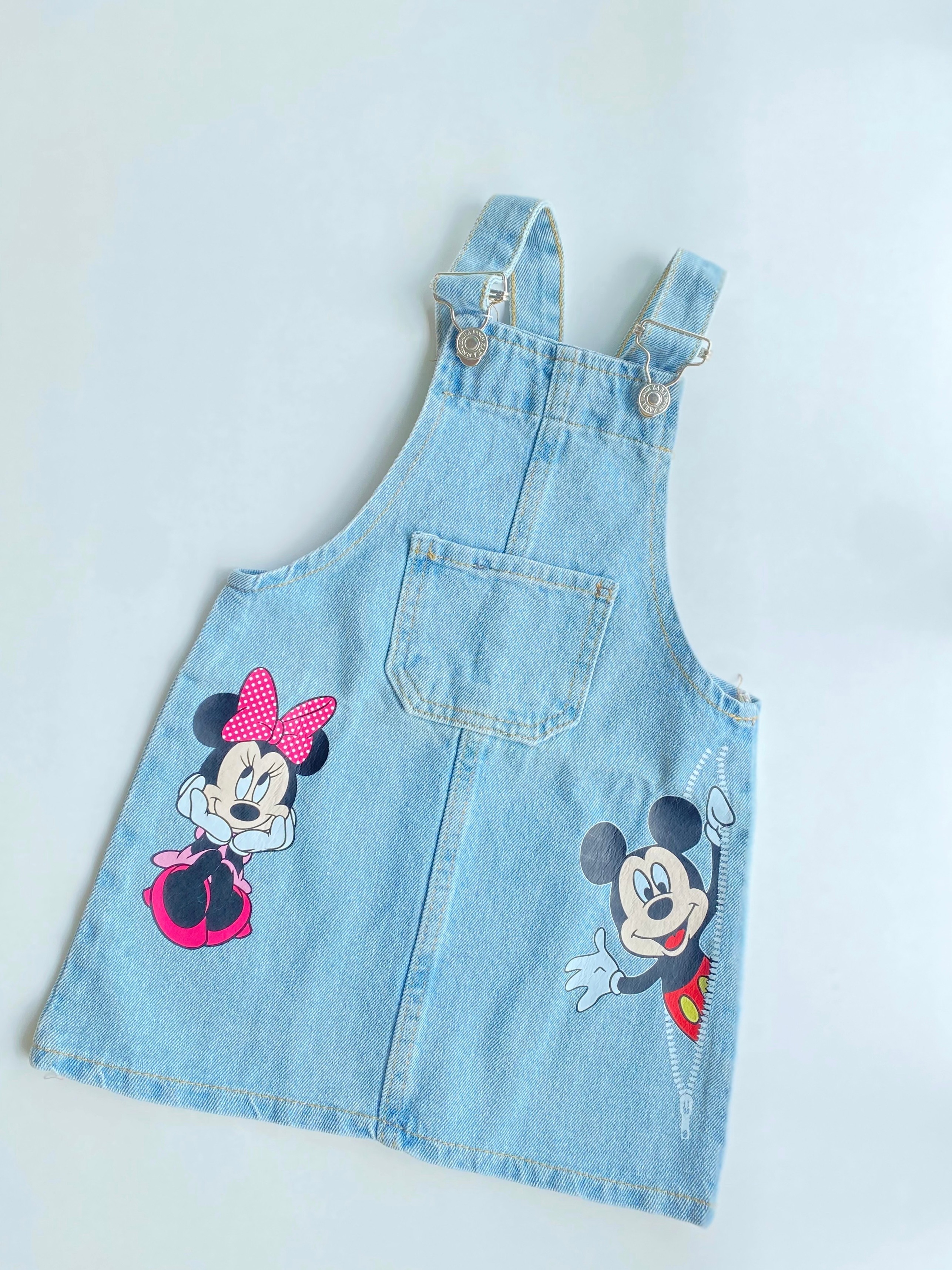 Mickey Mouse Baskılı Orjinal Marka Kot Salopet Elbise - Kot