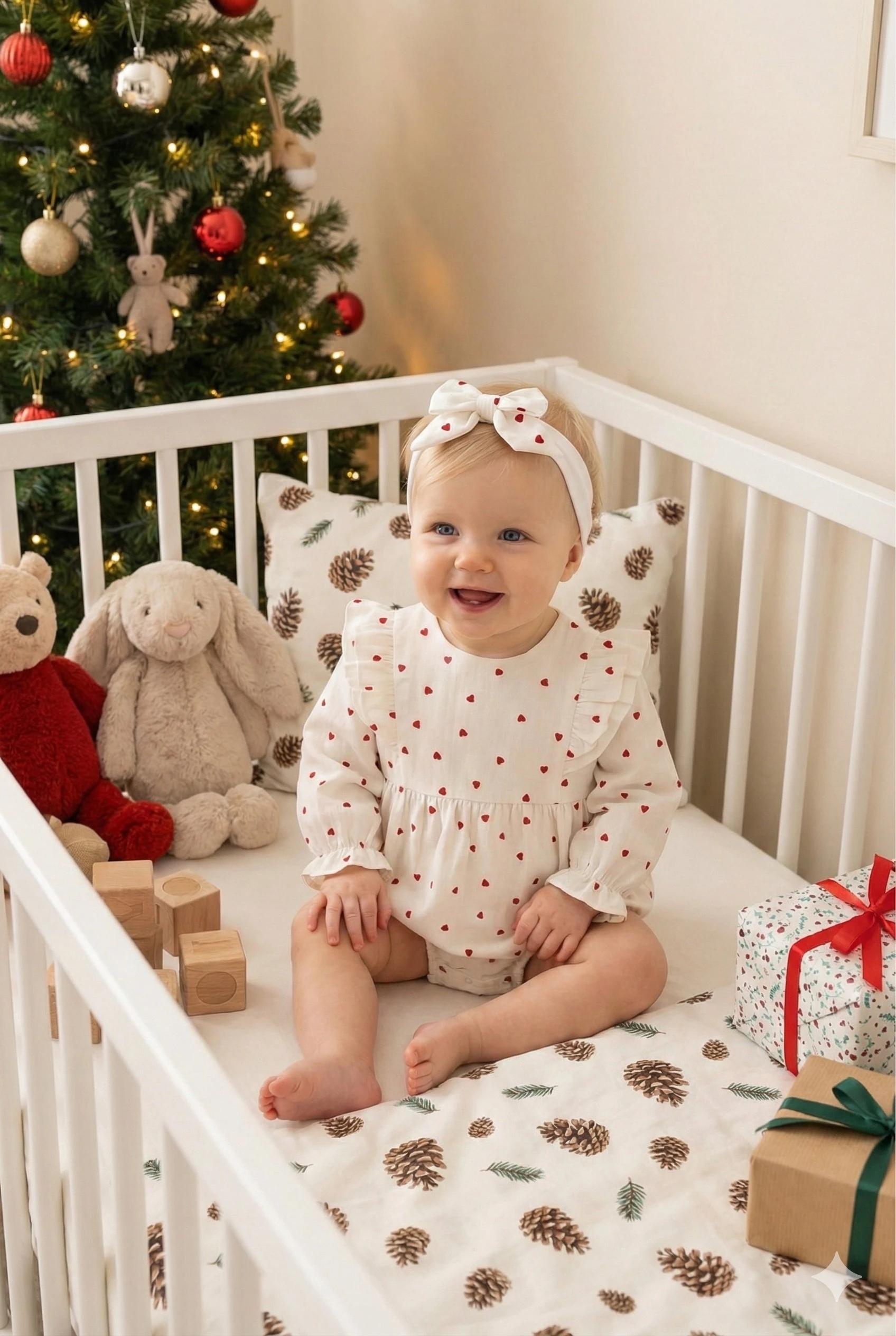 TUDİ Kalp Detay Fırfırlı Romper & Bandana Set 