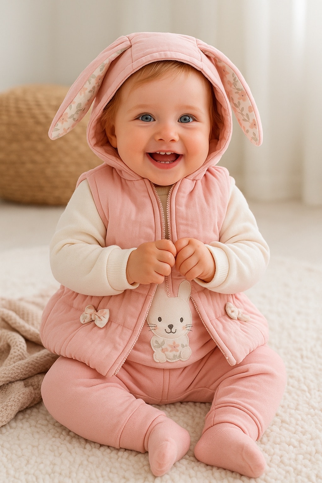 Kız Bebek Tavşan Kulaklı 3lü Alt Üst Takım
