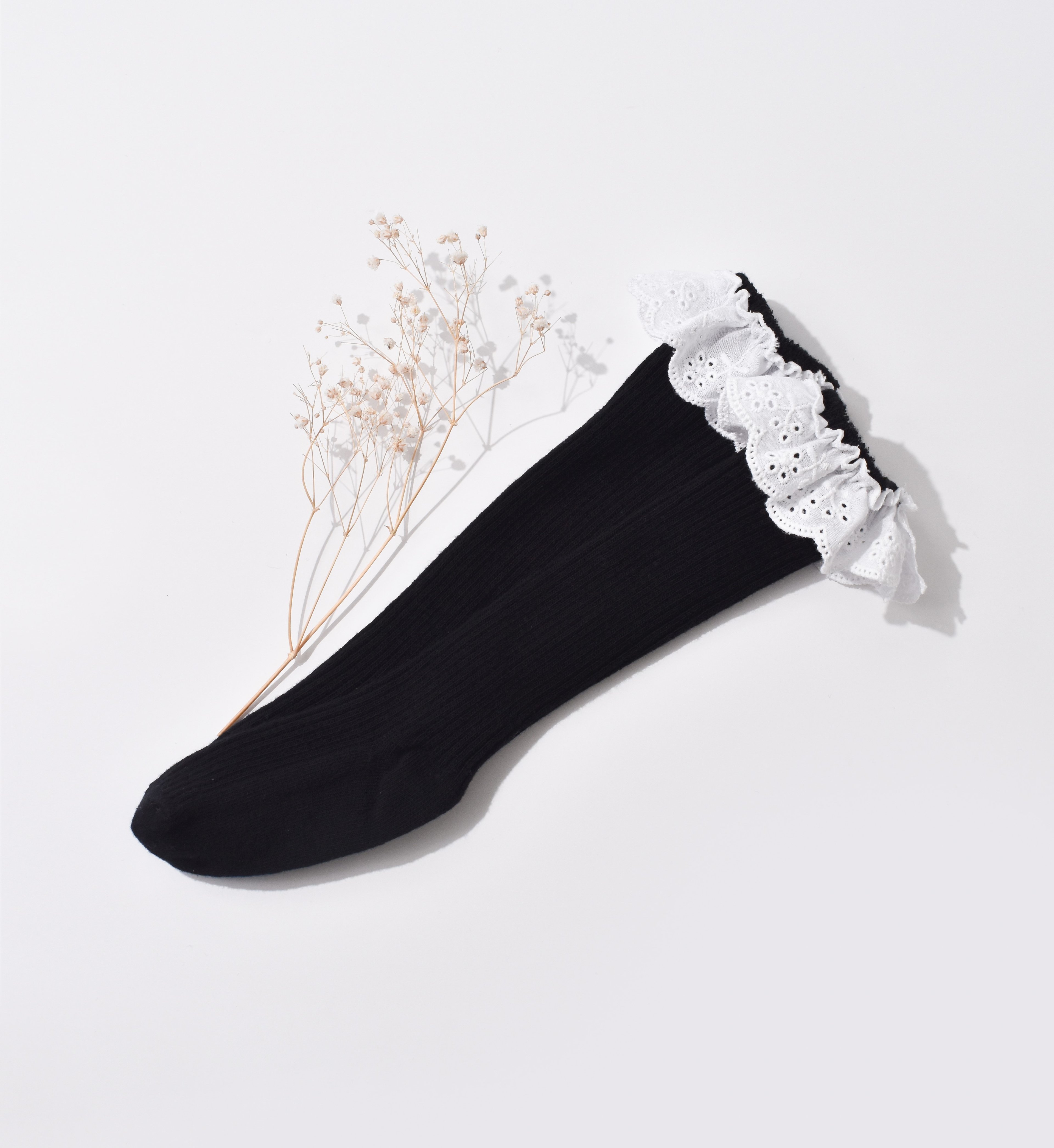 Beyaz Fisto Detaylı Fitilii Dizaltı Çorap - siyah