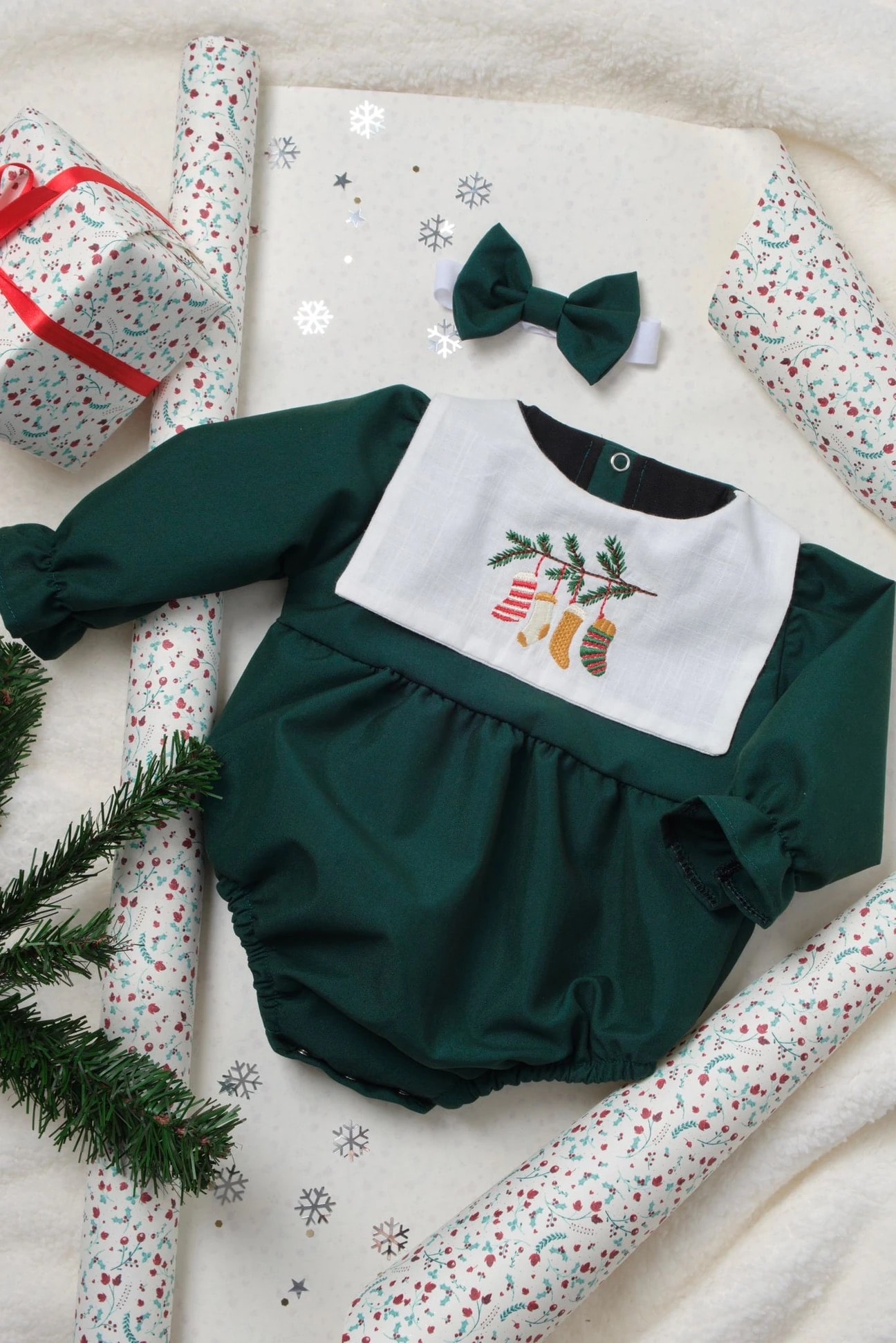 Lalin Kız Bebek Nakış Detay Romper Bandana Set 