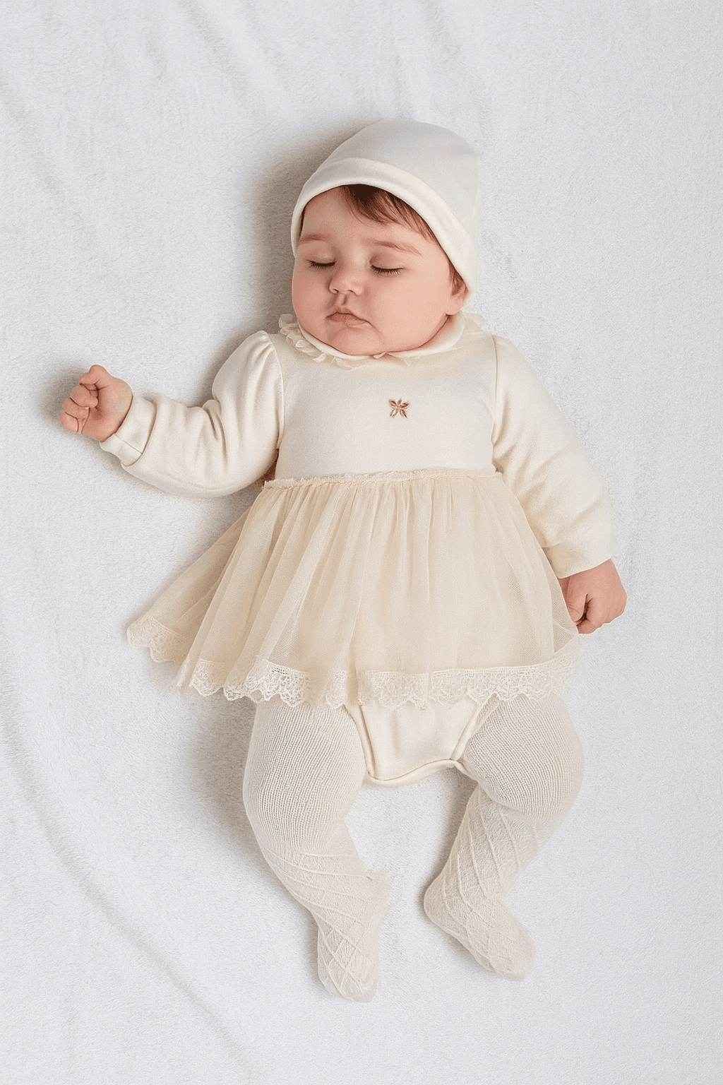 Kız Bebek Premium Tüllü Elbise 3’lü Özel Kutulu  Set (Elbise + Çorap + Bere