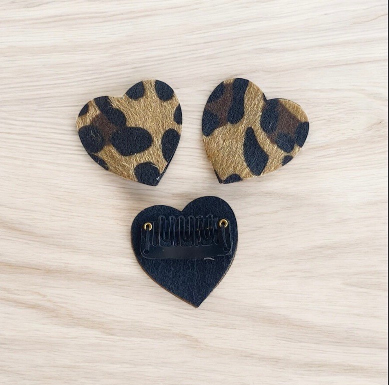 Kız Bebek Leopar Kalp Model Tekli Saçsız Toka