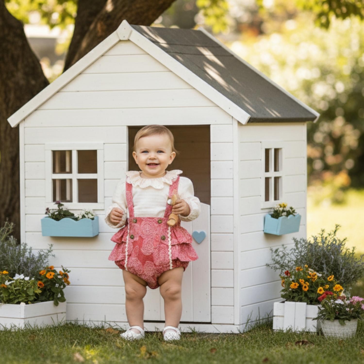 LITTLE ROSE Kız Bebek Gömlek Salopet Takım - kırmızı
