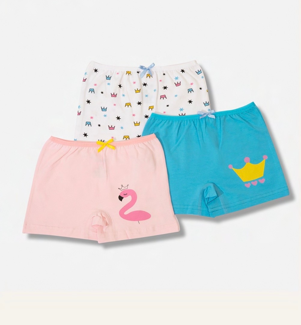 Kız Çocuk Pamuklu Desenli 3’lü Boxer Set - Flamingo Desenli