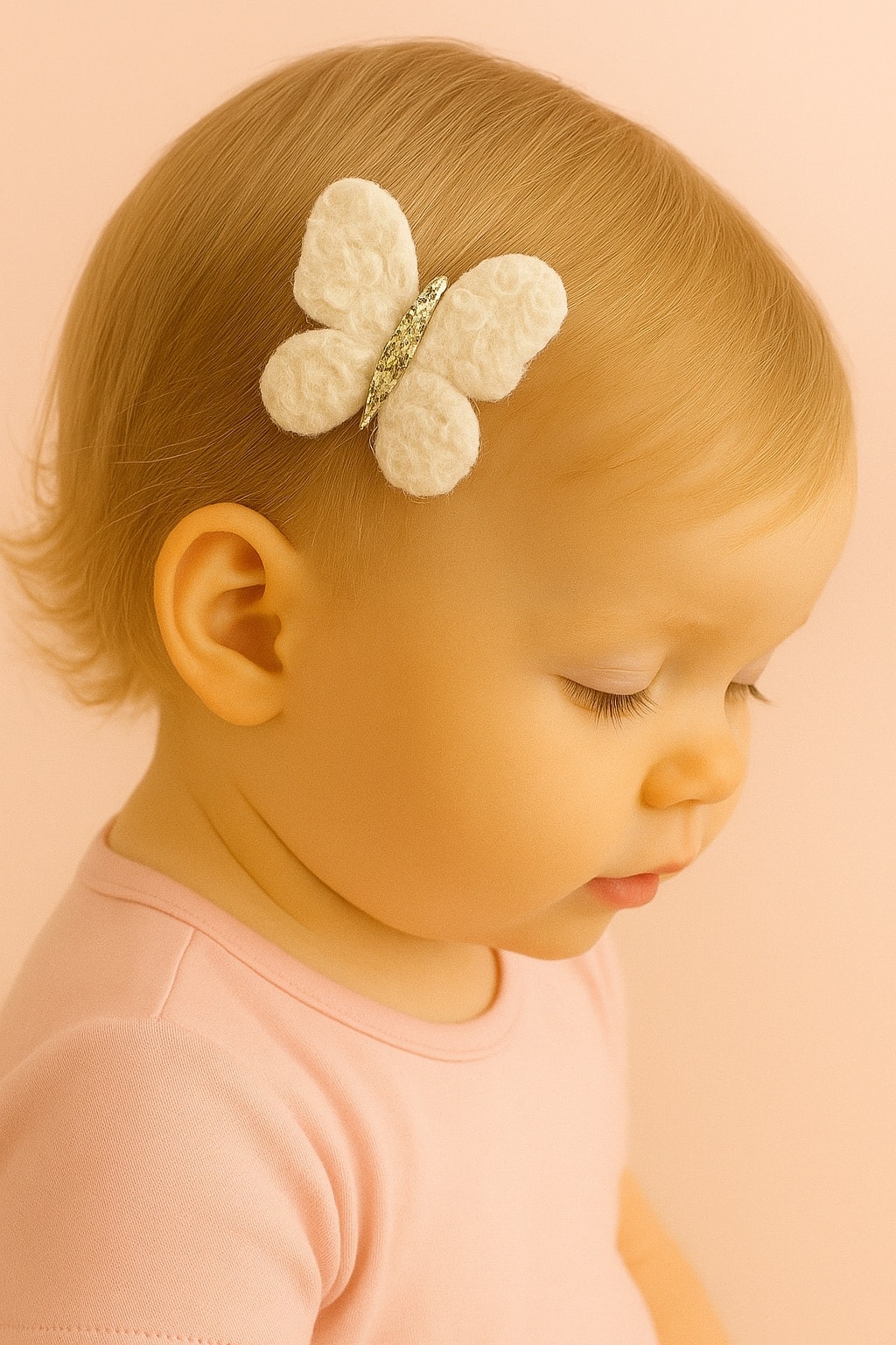 Kız Bebek Peluş Krem Kelebek Saçsız Toka