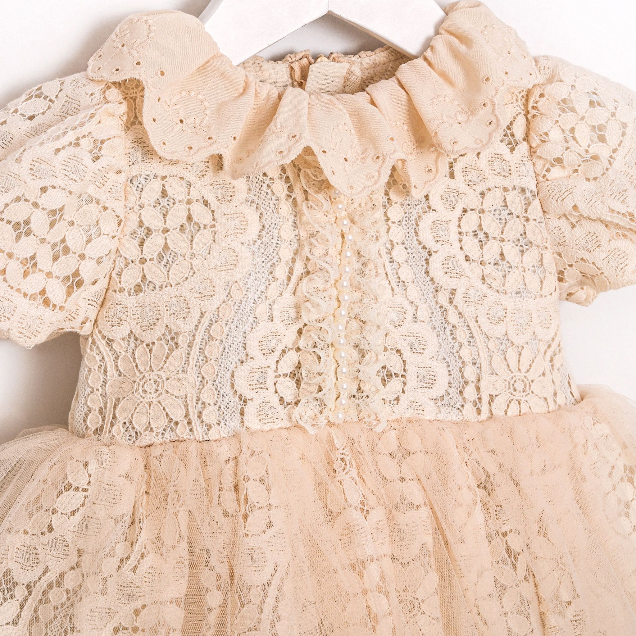 CELINE Kız Bebek Bej Vintage Dantel Model Elbise 