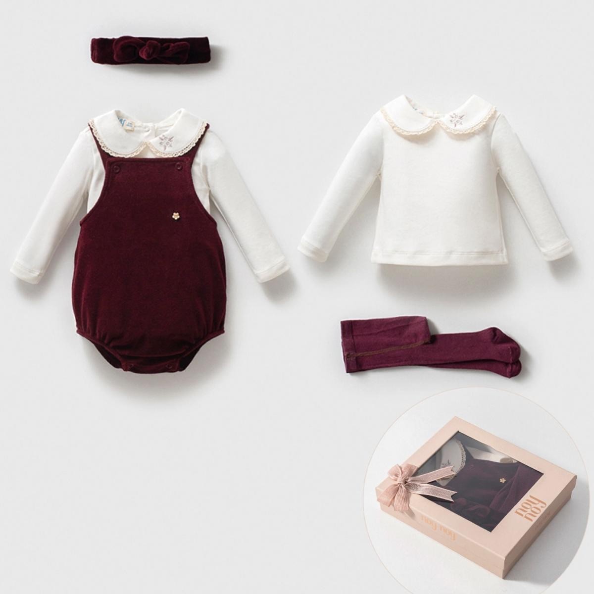 Kız Bebe Premium Kutulu Bordo Kadife 4 lü Set 