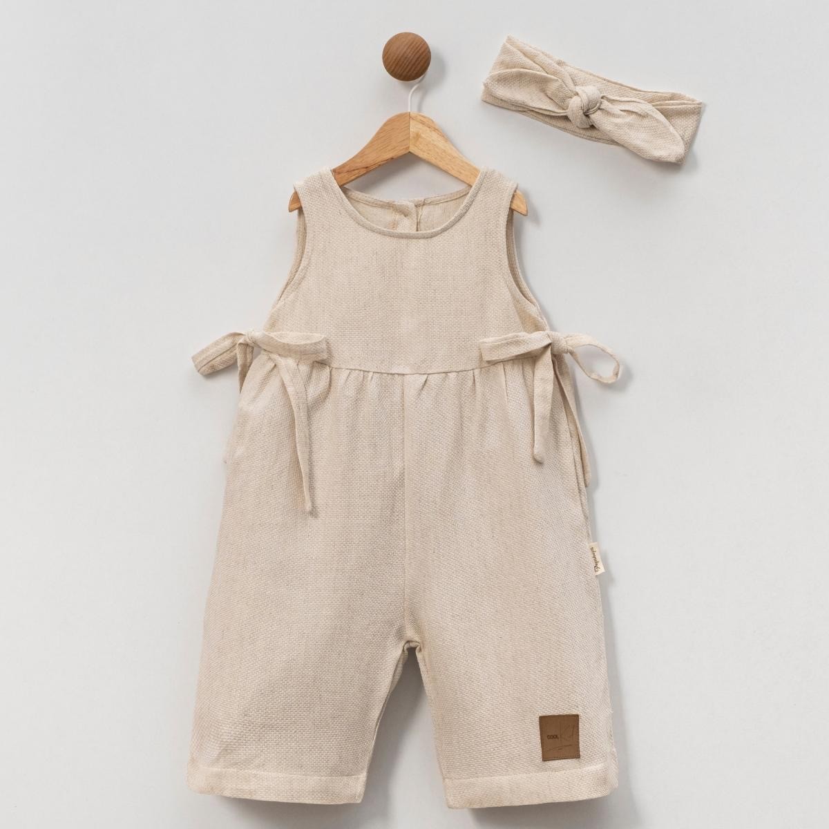 MİLA Kız Bebek Yan Bağlamalı Tulum Bandana Set - Krem
