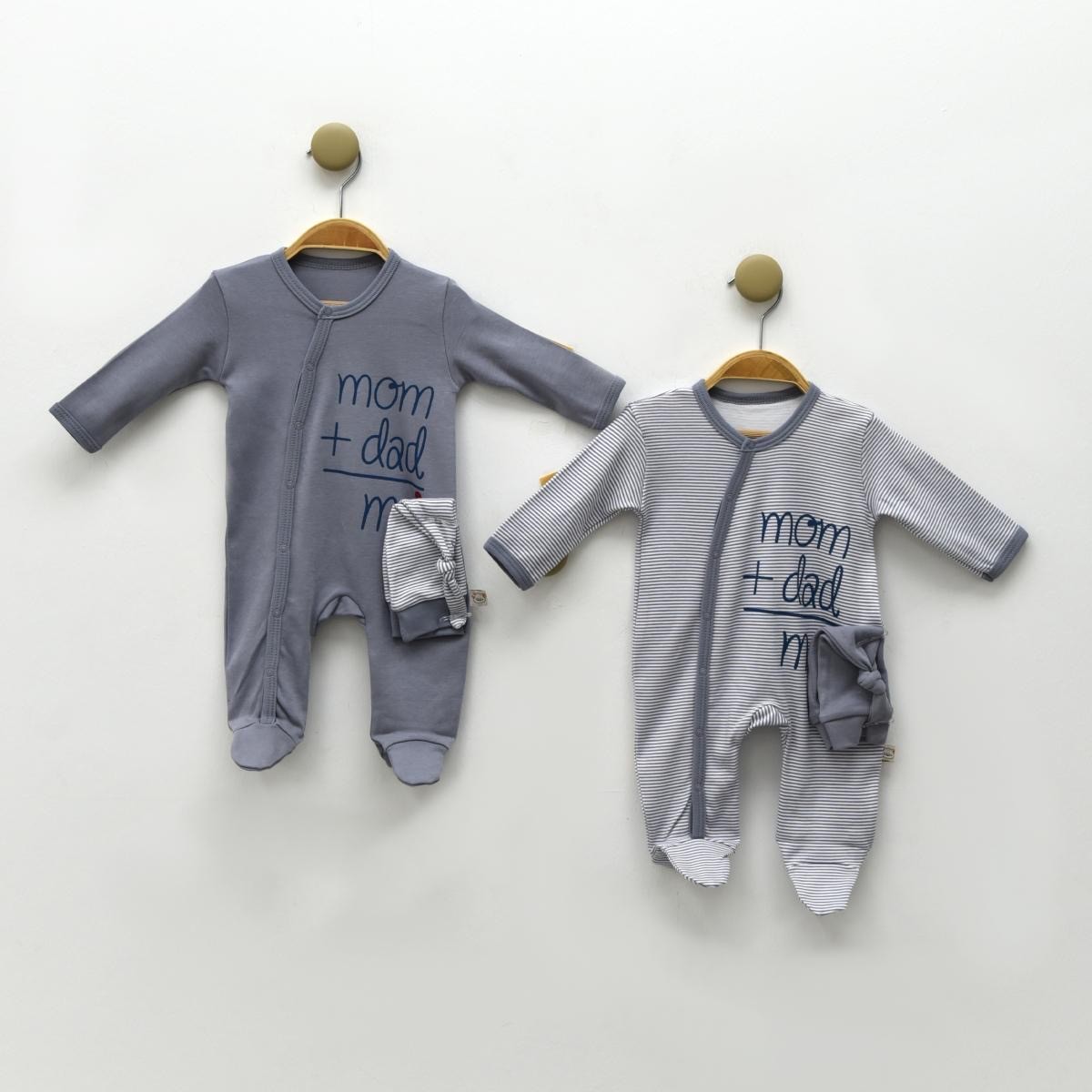 Unisex Bebek Mom Dad Konseptli 2’li Tulum Bere Set - Gri