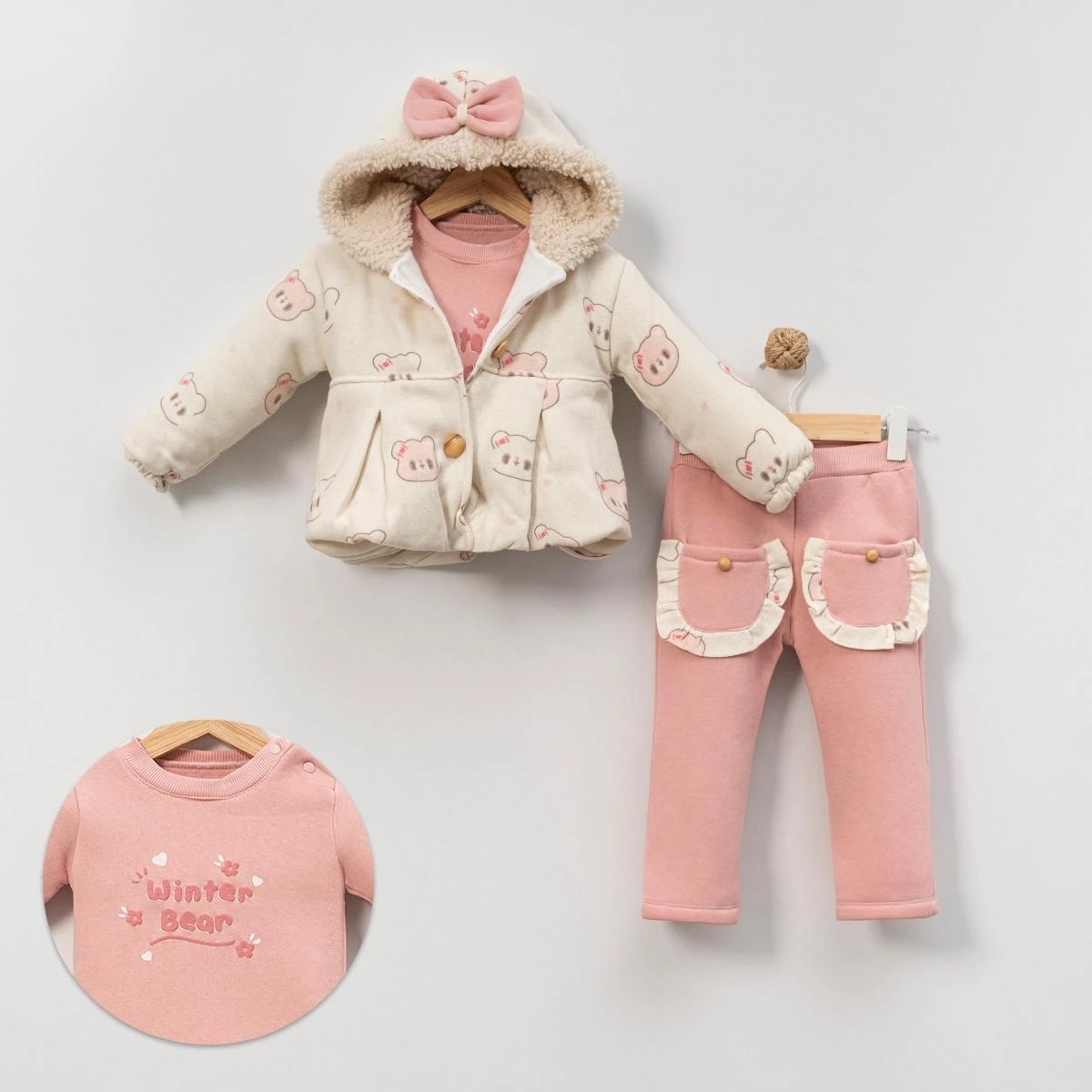 Kız Bebek Kapüşonlu 3 lü Takım 