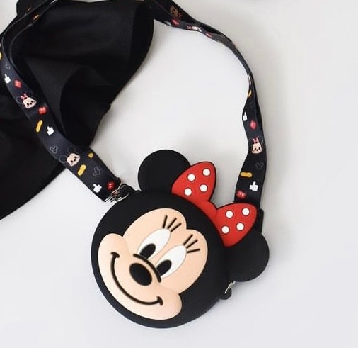 Siyah Yuvarlak Minnie Mouse Silikon Çanta 