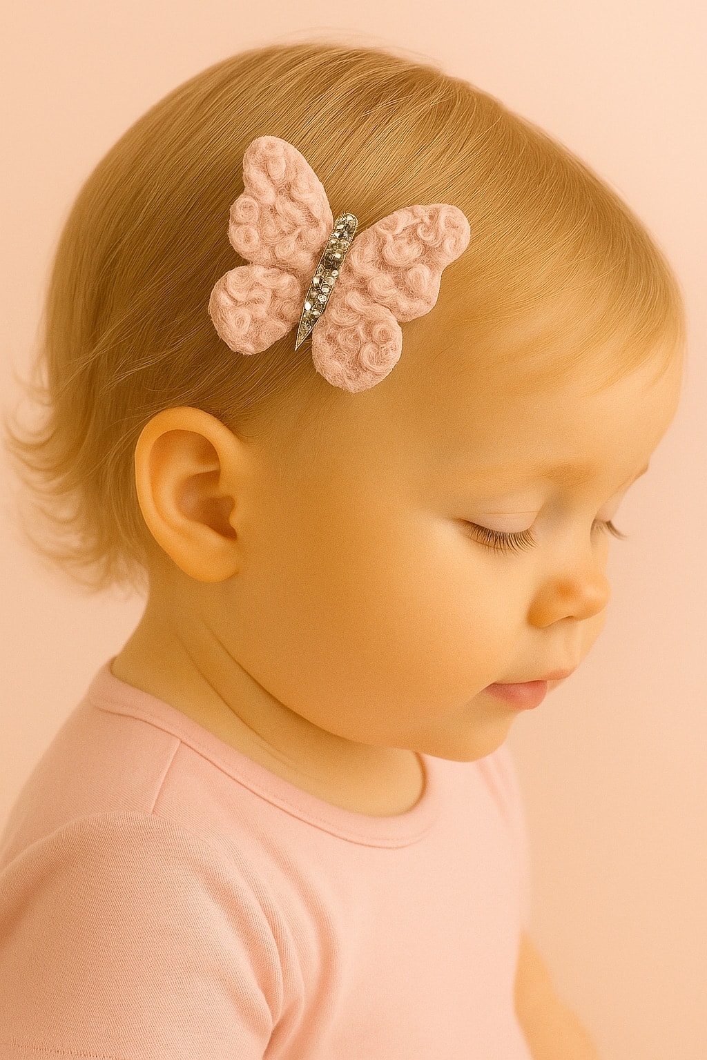 Kız Bebek Pudra Peluş Kelebek Saçsız Toka 