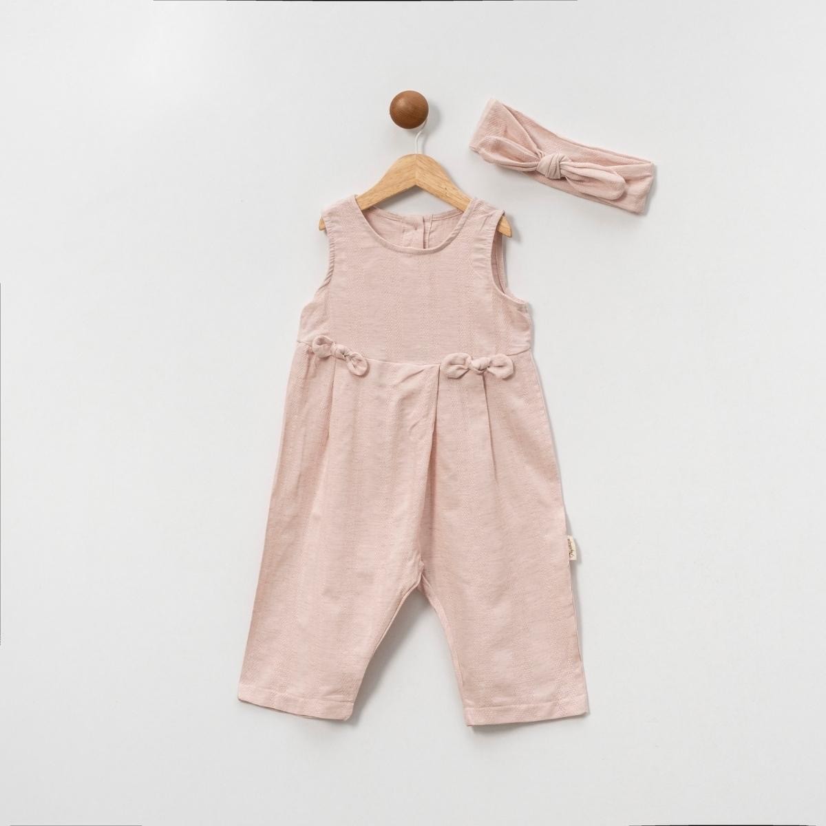 SINDY Kız Çocuk Fiyonk Pileli Tulum Bandana Set - Gül Kurusu