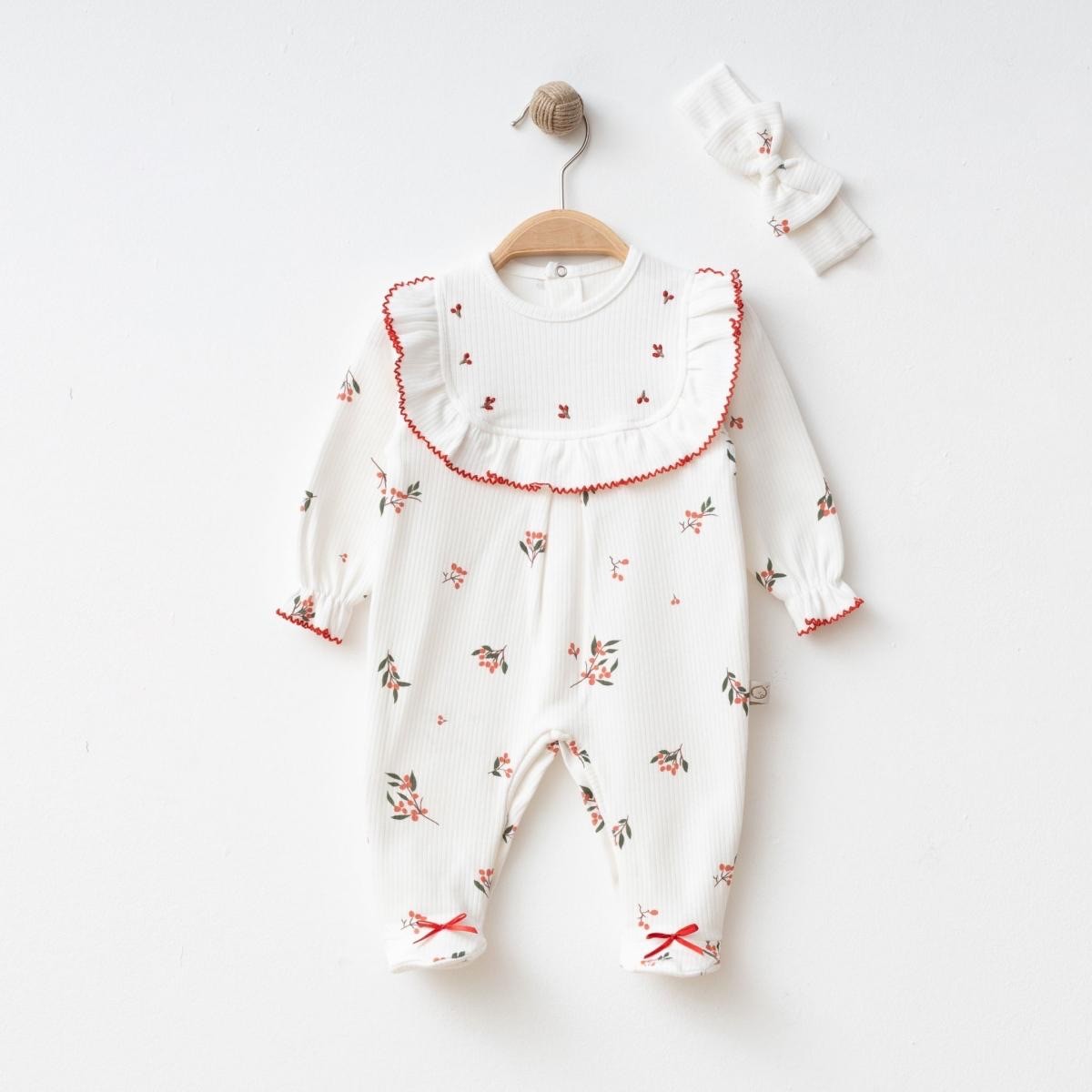 Kız bebek Kokina Desen Yenidoğan Tulum & Bandana Set 