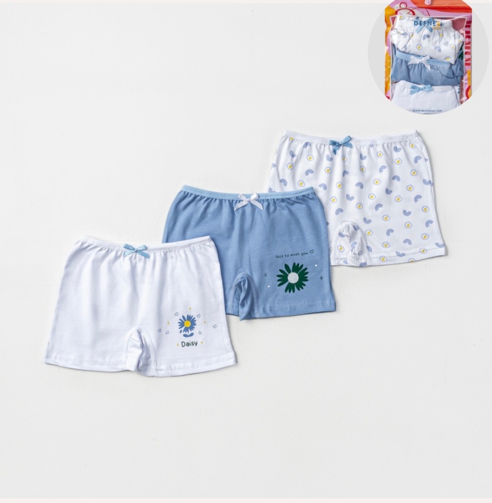 Kız Çocuk Pamuklu Desenli 3’lü Boxer Set - Ayçiçek Desenli