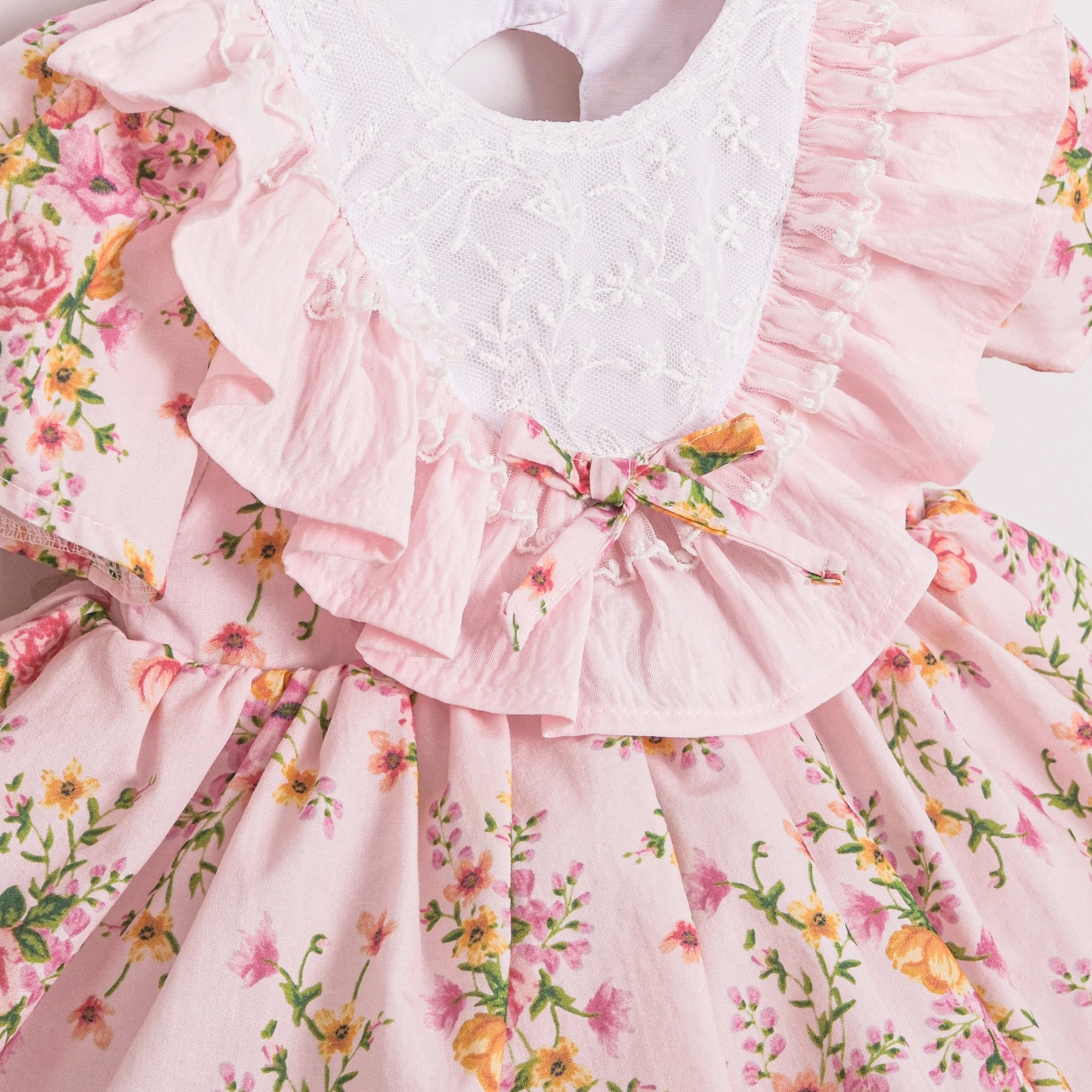 AMBRA Kız Bebek  Çiçek Desen Sırt Dekolteli Elbise