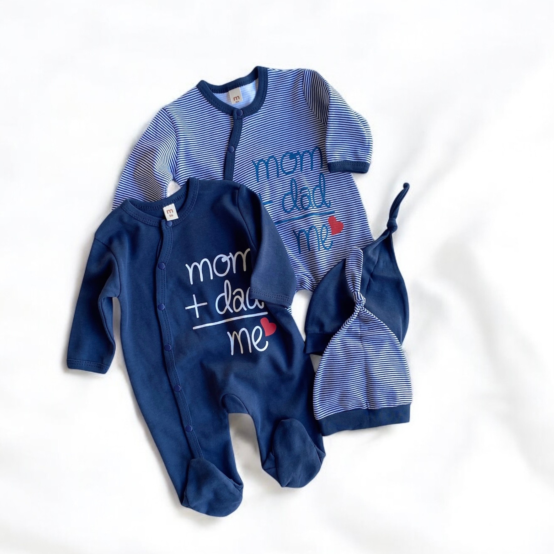 Unisex Bebek Mom Dad Konseptli 2’li Tulum Bere Set - Lacivert