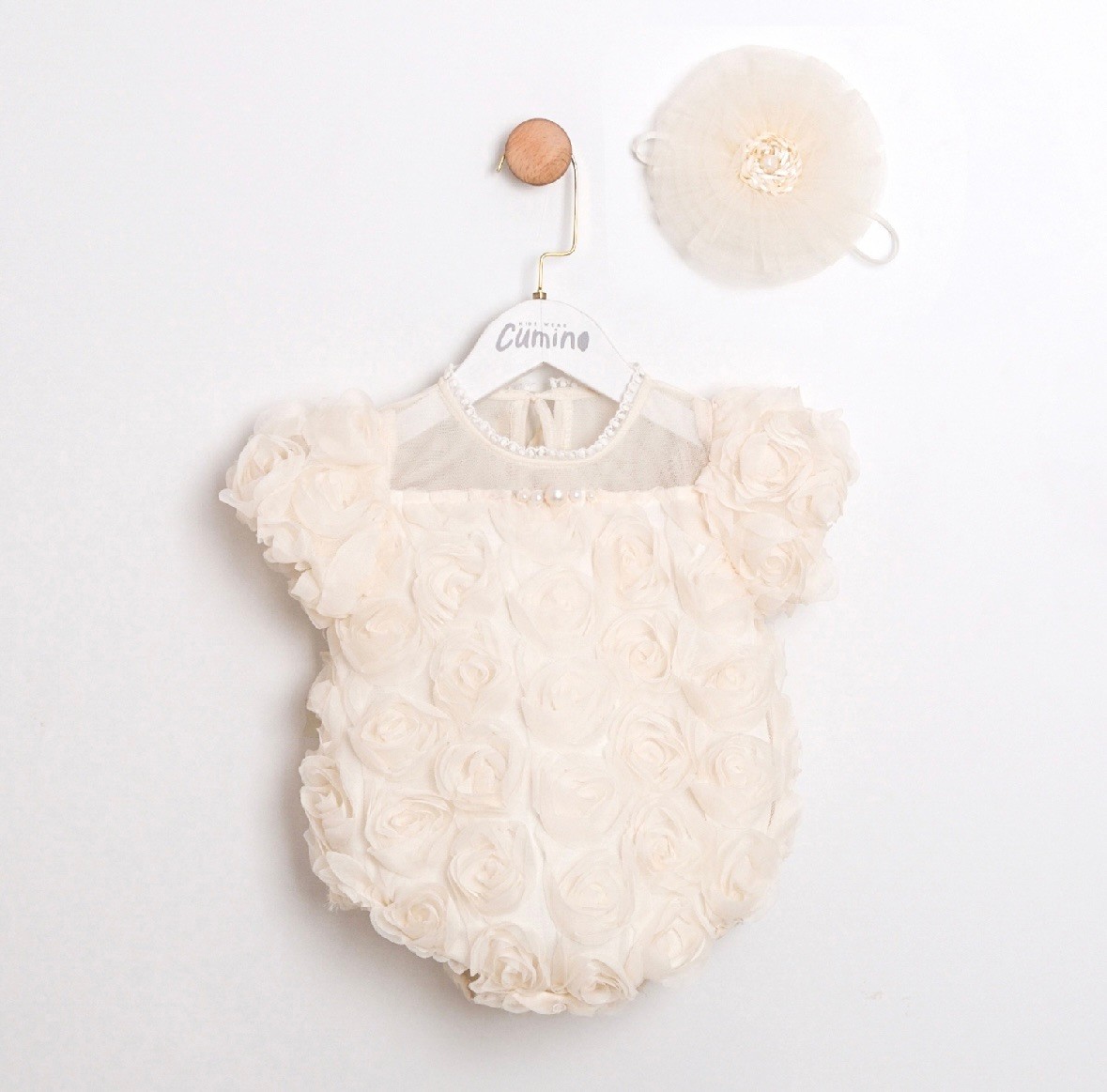 AMBER Kız Çocuk Gül Kabartmalı Romper Bandana Set 
