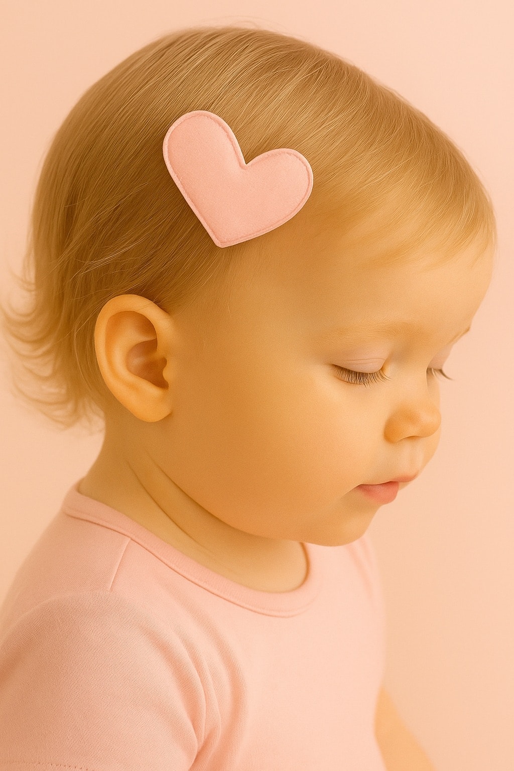 Kız Bebek Pembe Peluş Kalp Saçsız Toka