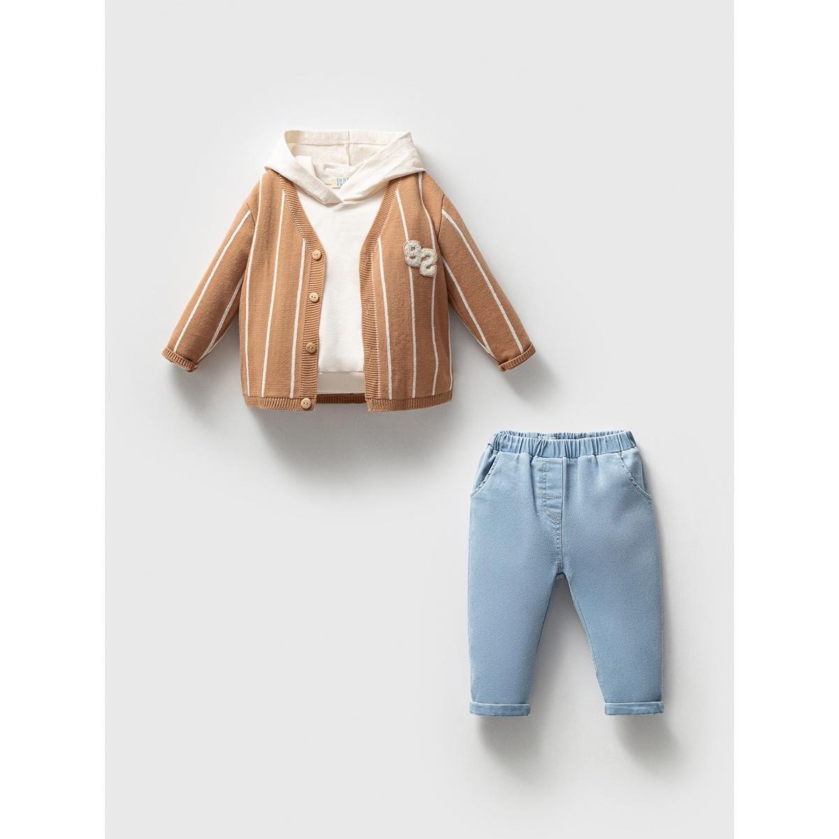 GRANT Erkek Bebek Nakışlı Hırka Sweat Pantolon 3’lü Takım
